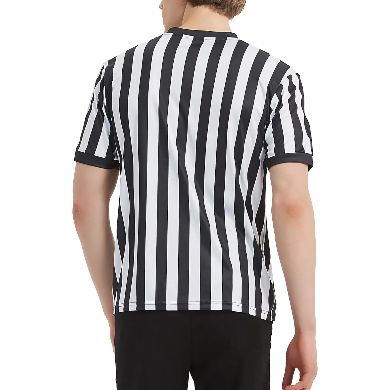 TopTie Camiseta de Árbitro Hombre Cuello de Pico Rayas Clásicas Blanco y Negro