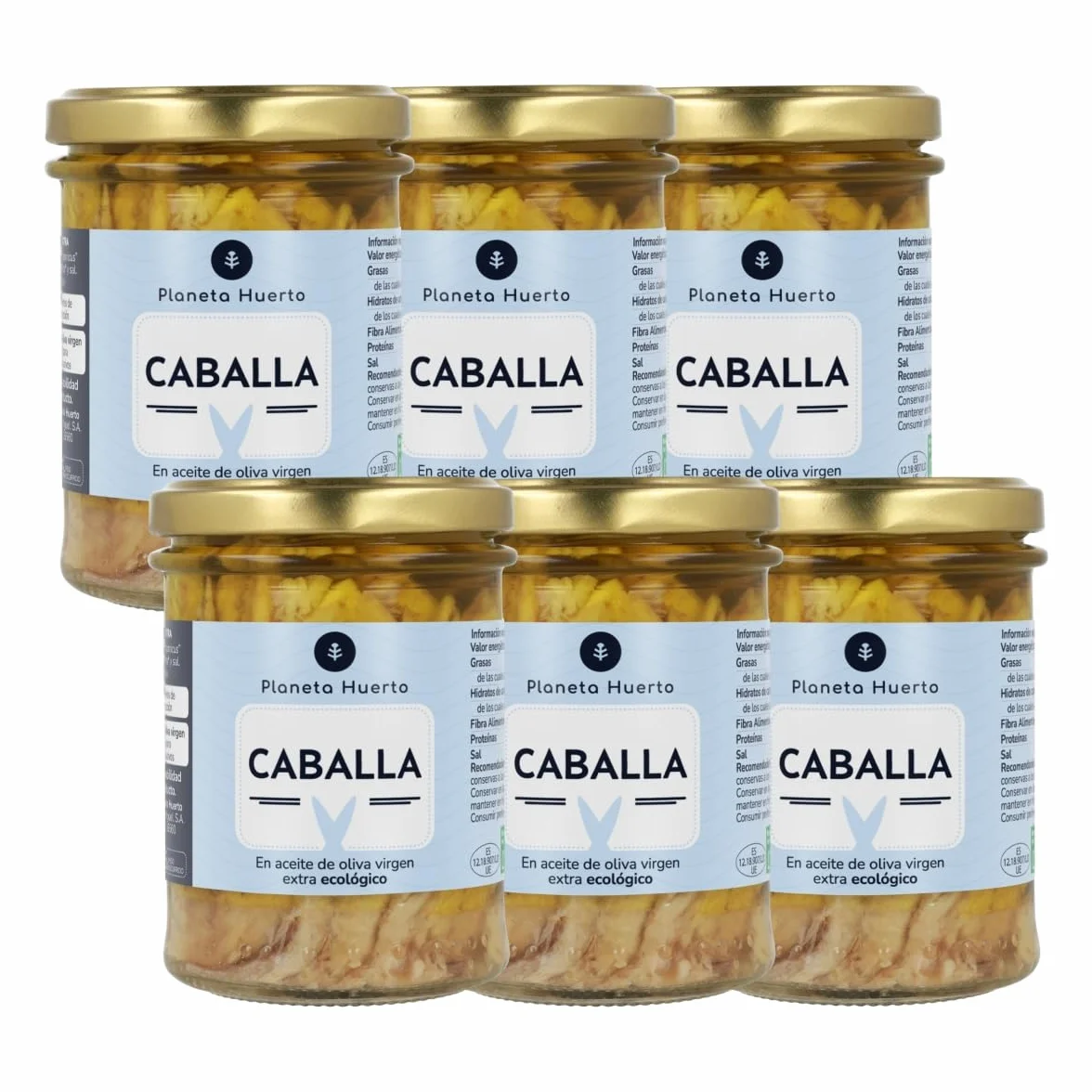 Pack 6x Caballa en Aceite de Oliva Virgen Extra 190g, Conserva Ecológica Artesanal, Rica en Omega-3 DHA