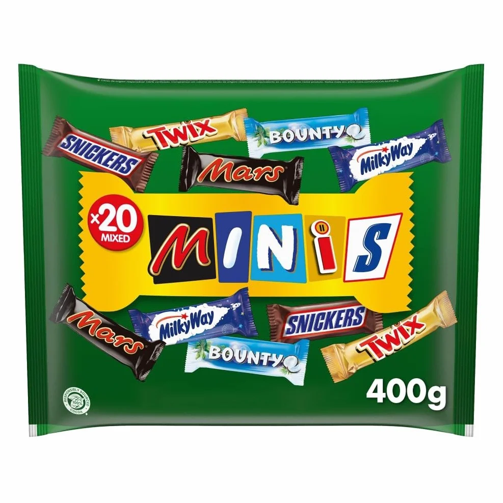 Mixed Minis, mini cajas de mezcla de chocolate (Mars, Twix, Snickers, Bounty y Milky Way), disfruta de una variedad de sabores de chocolate, ideal como regalo, para fiestas de cumpleaños