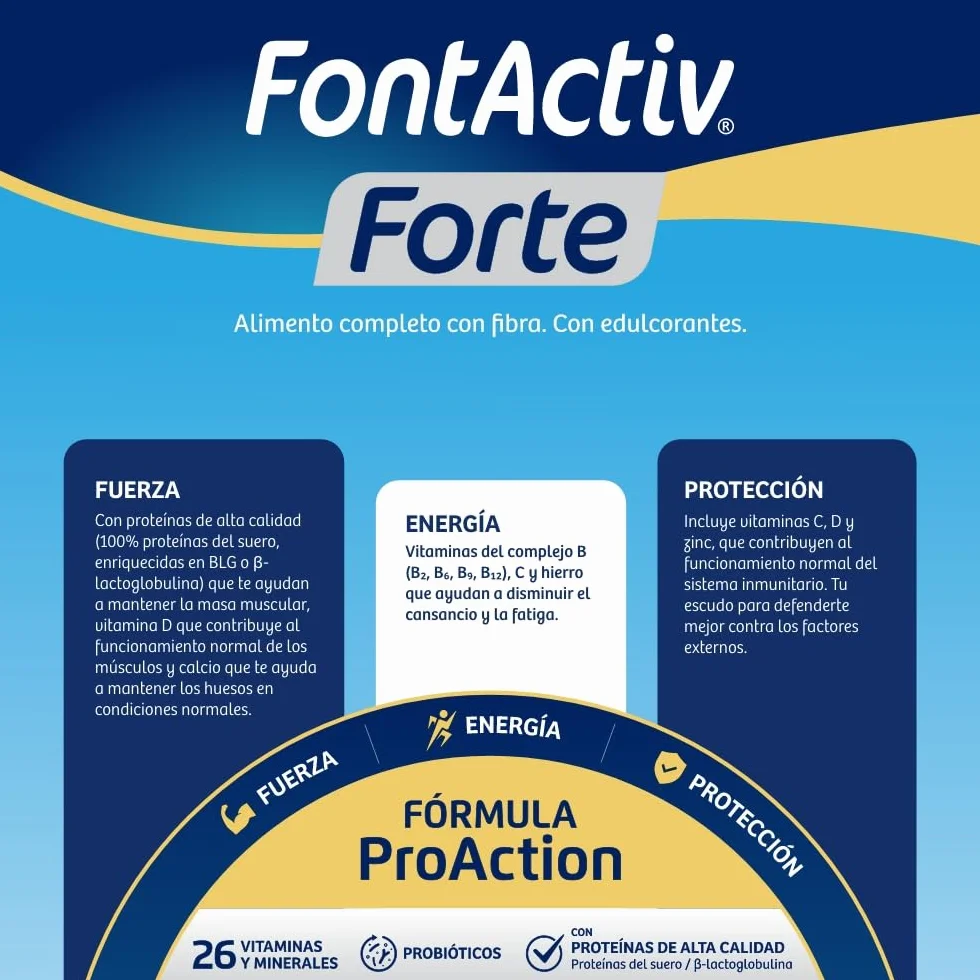 FontActiv Forte ProAction Chocolate | 14 Sobres | Suplemento Nutricional con Fibra para Adultos - 0% Azúcares añadidos