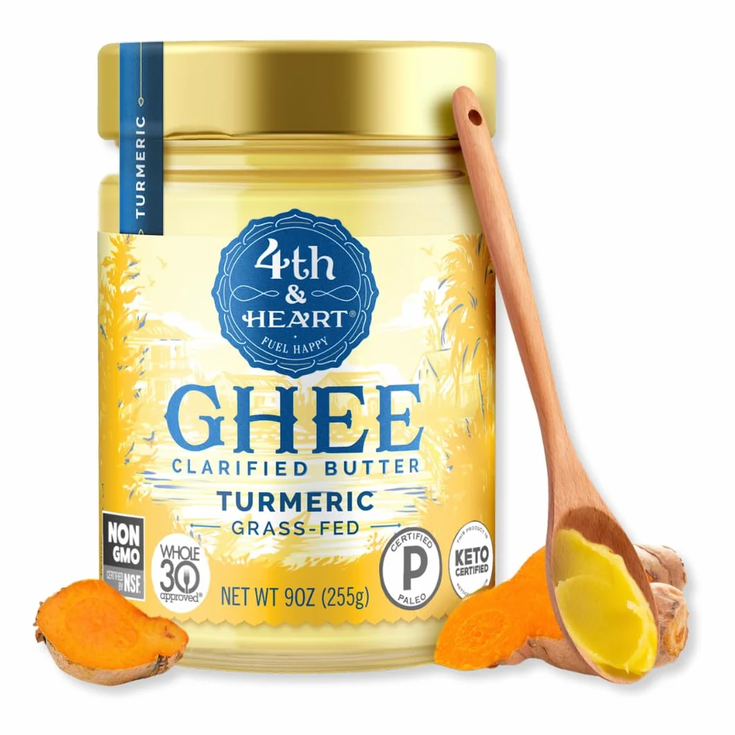 4th & Heart - Ghee mantequilla alimentada con pasto clarificada mantequilla cúrcuma - 9 oz.