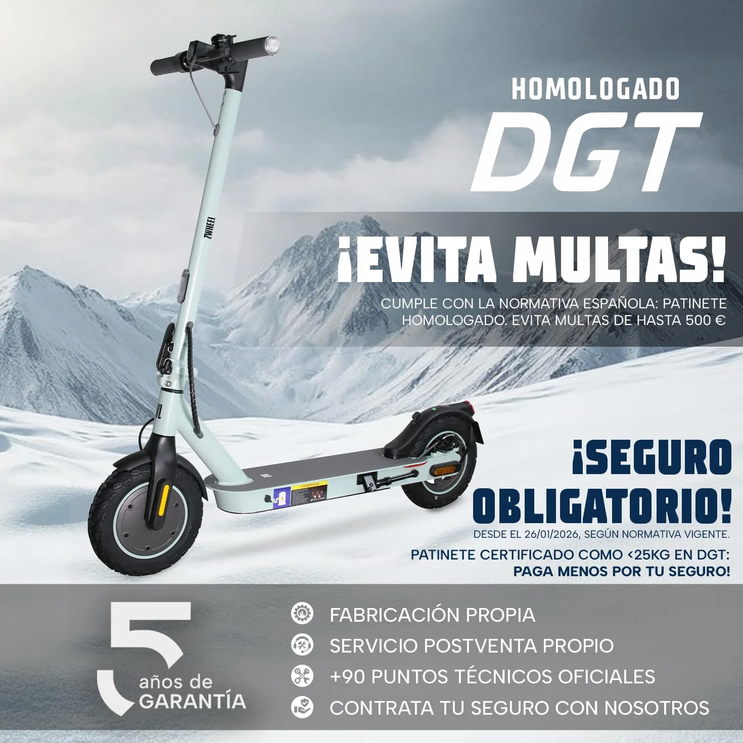 ZWHEEL ZFOX Plus Patinete Eléctrico Adultos Homologado DGT 300-600W 35km Autonomía Ruedas Mixtas 10" Aire Frenos Disco