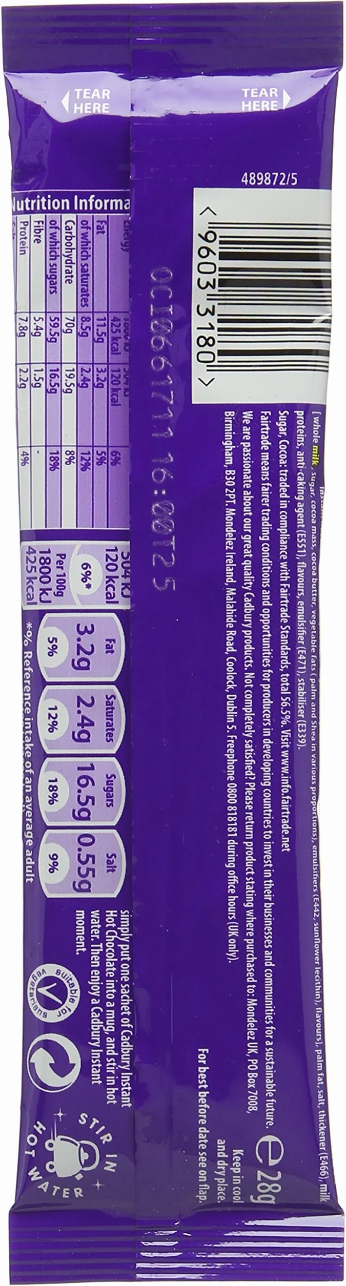 Cadbury Instant Hot Chocolate Stick Pack 28 g (Pack of 30 Sticks)