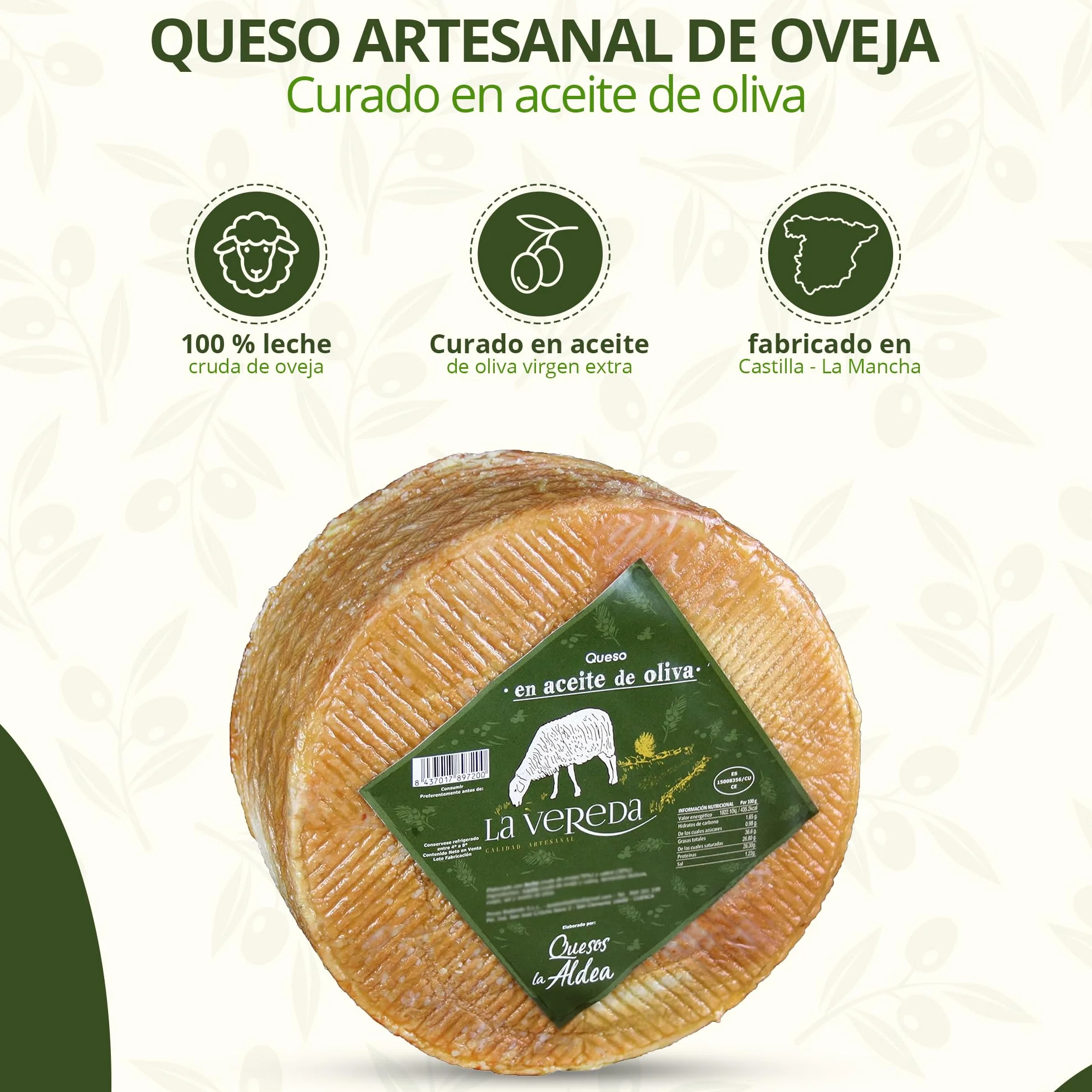 Queso Artesano de Oveja Curado en Aceite de Oliva 1.5 kg Gourmet Cesta Regalo