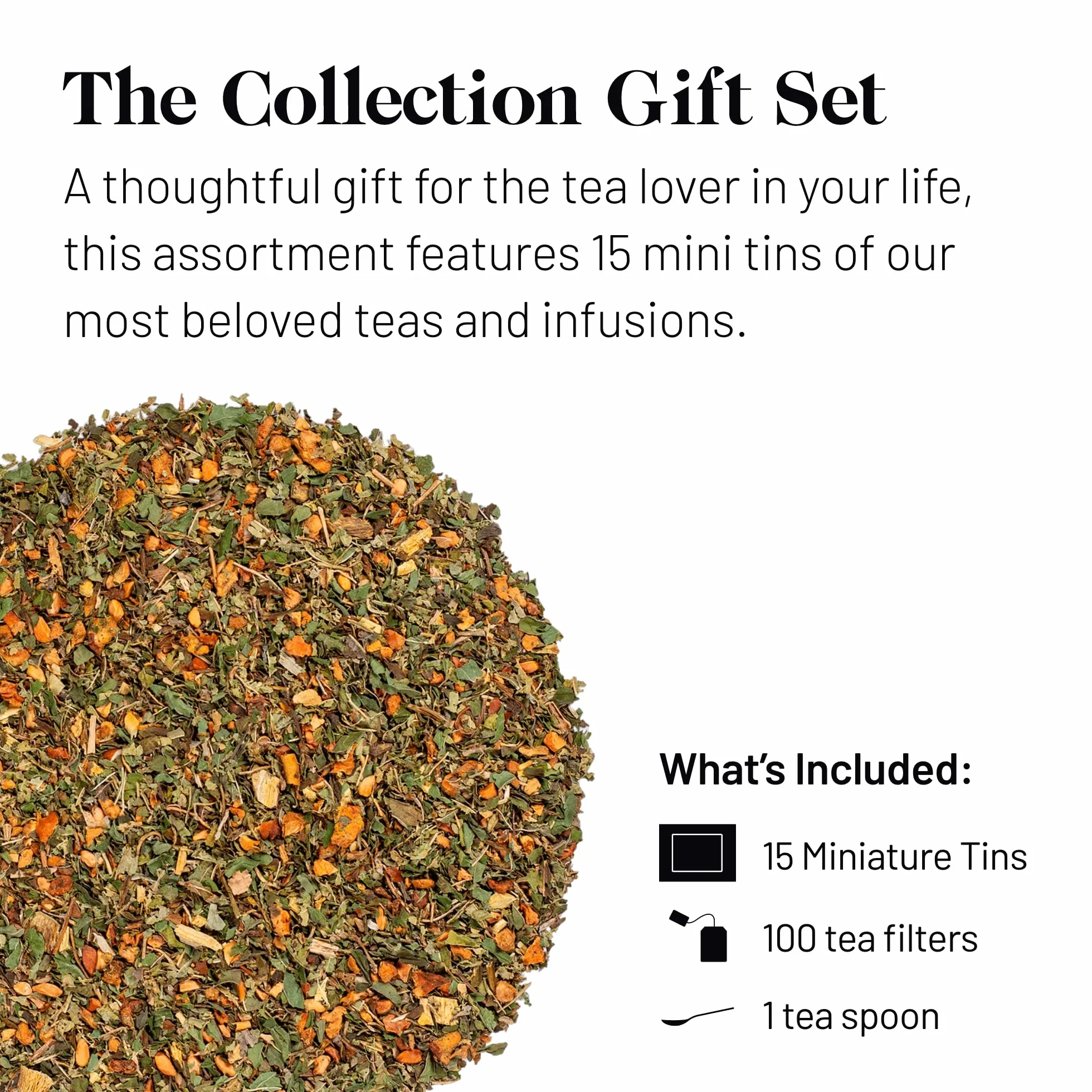 Kusmi Tea - La Colección - Estuche de 15 latas de metal de 25 g de Tés Aromatizados e Infusiones a Granel - Con la lata de 100, un filtro de té y una cuchara grabada