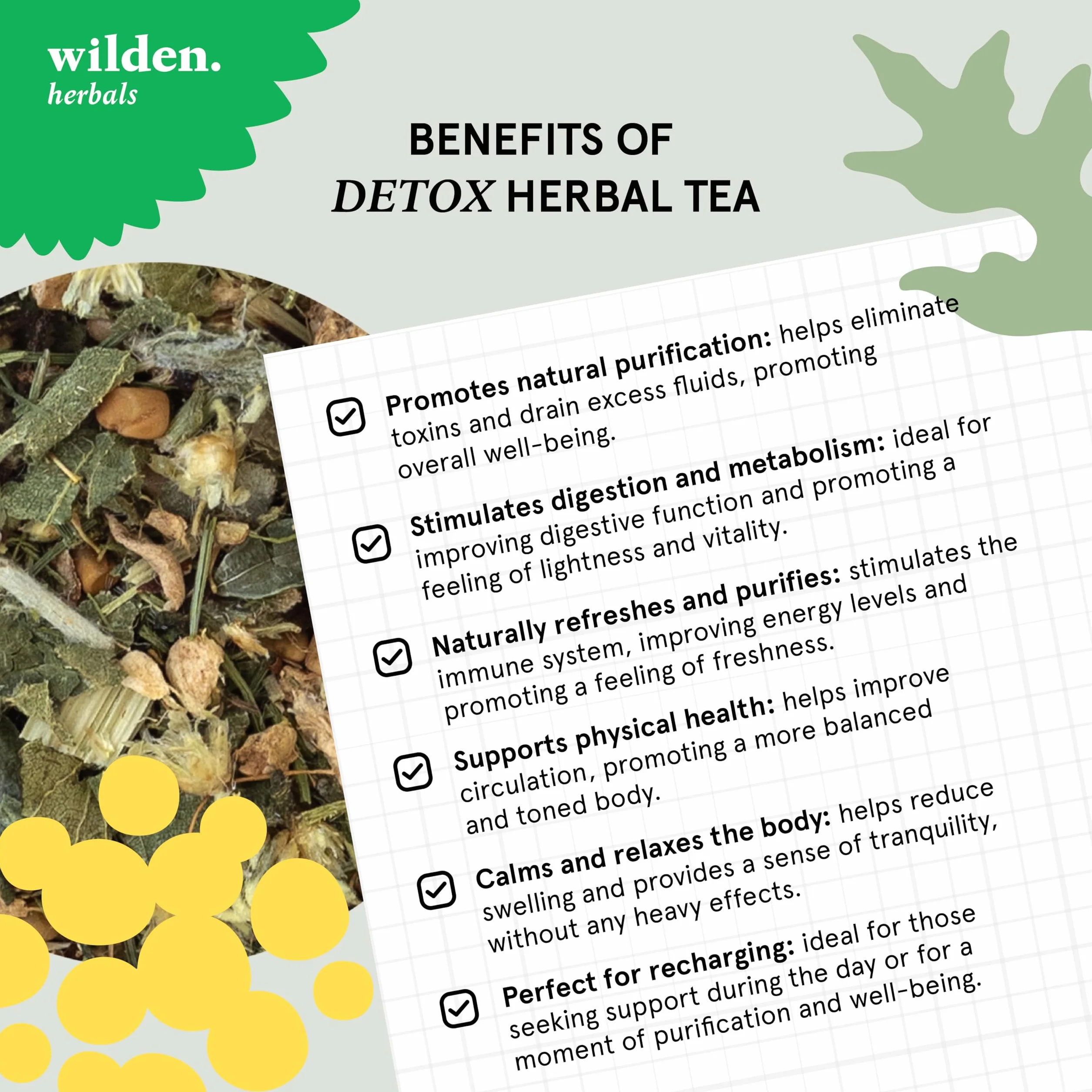 Wilden Herbals Remedium n.7 Detox - Té de Hierbas Depurativo - Mezcla de Hierbas Detoxificantes para Eliminar el Exceso de Toxinas - 10 Bolsitas