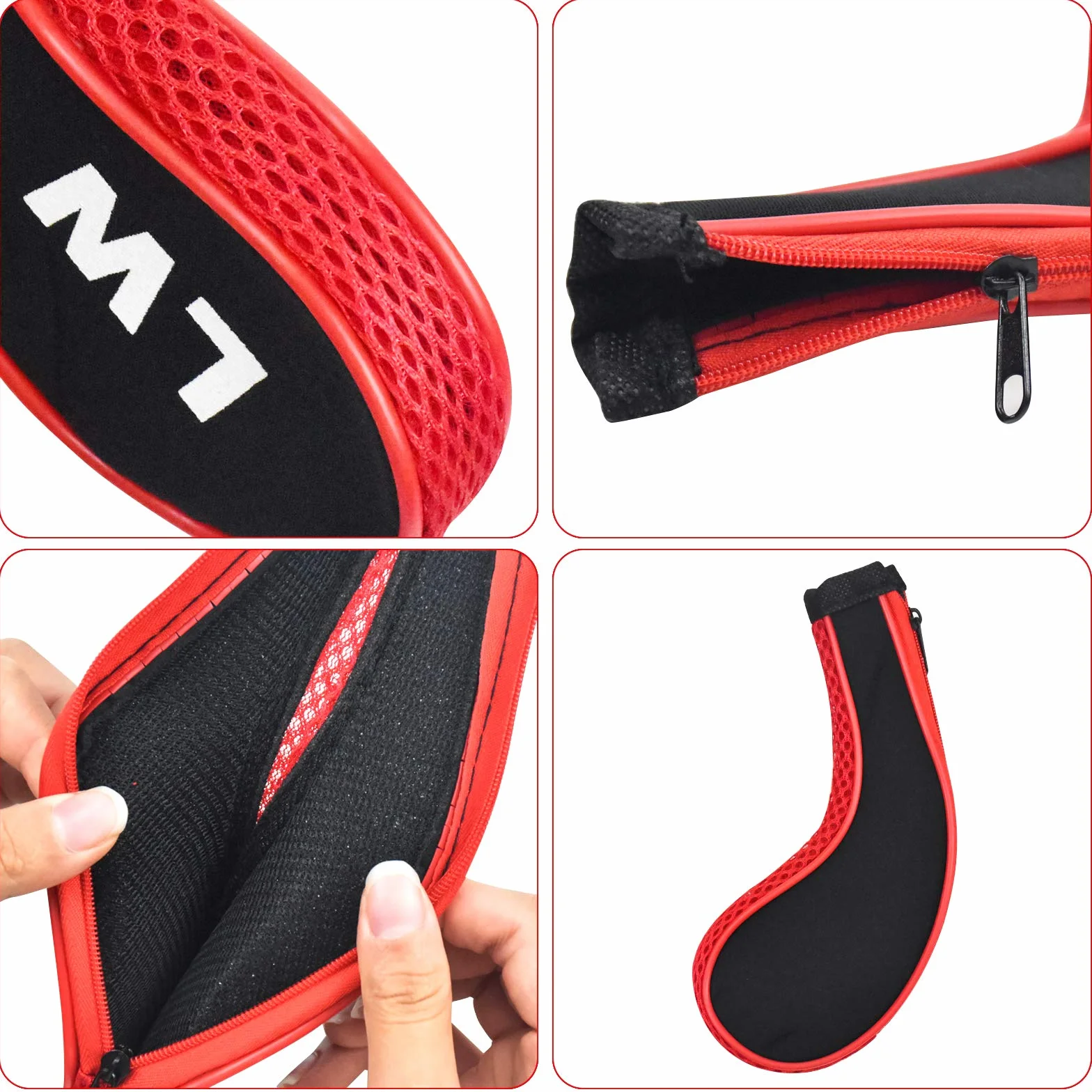 Fundas de Hierro para Palos de Golf 12 Piezas Números 3-9 A/SW/PW Cremallera Cuello Largo Rojo