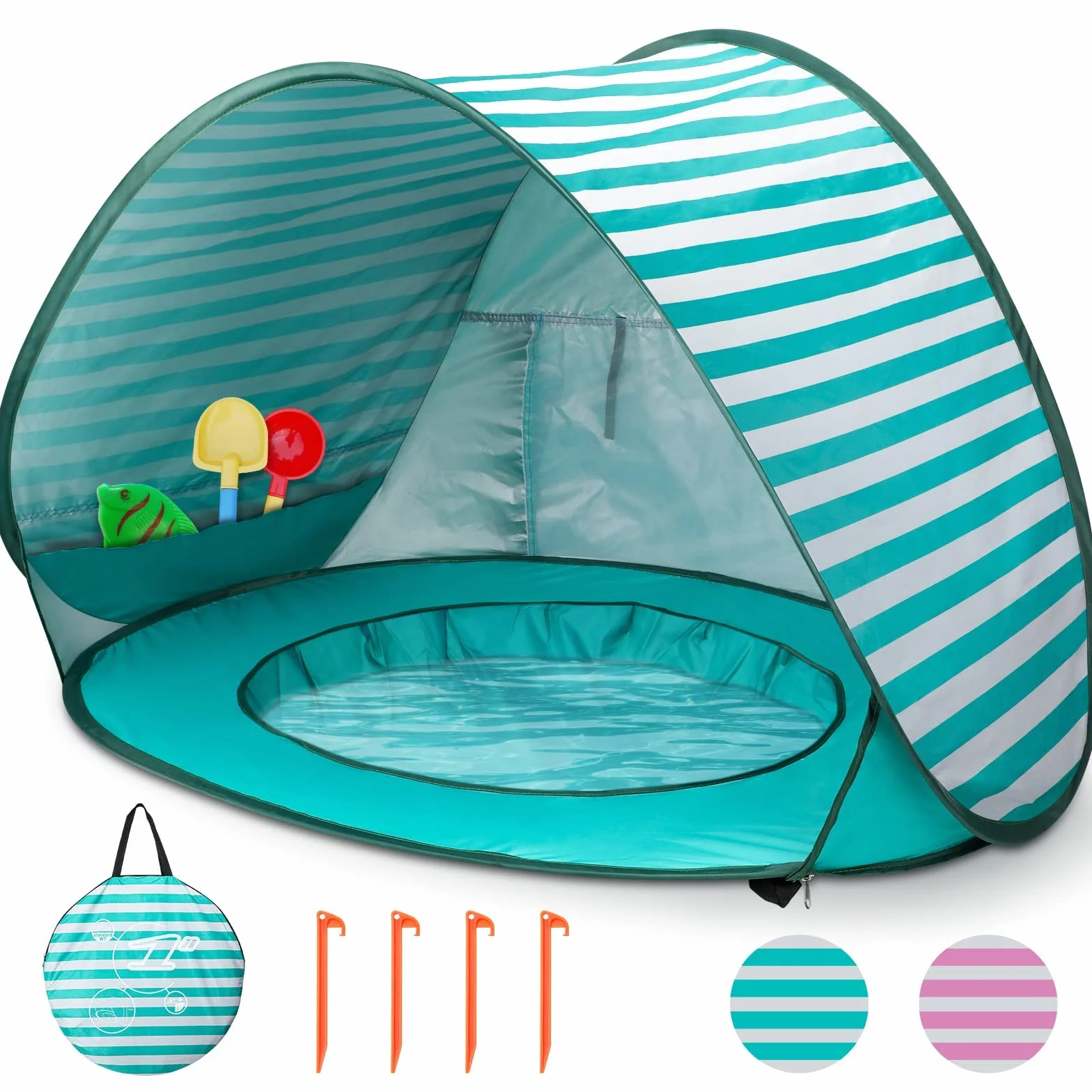 Tienda de campaña para bebé con mini piscina, protección UV, para playa y jardín (verde)