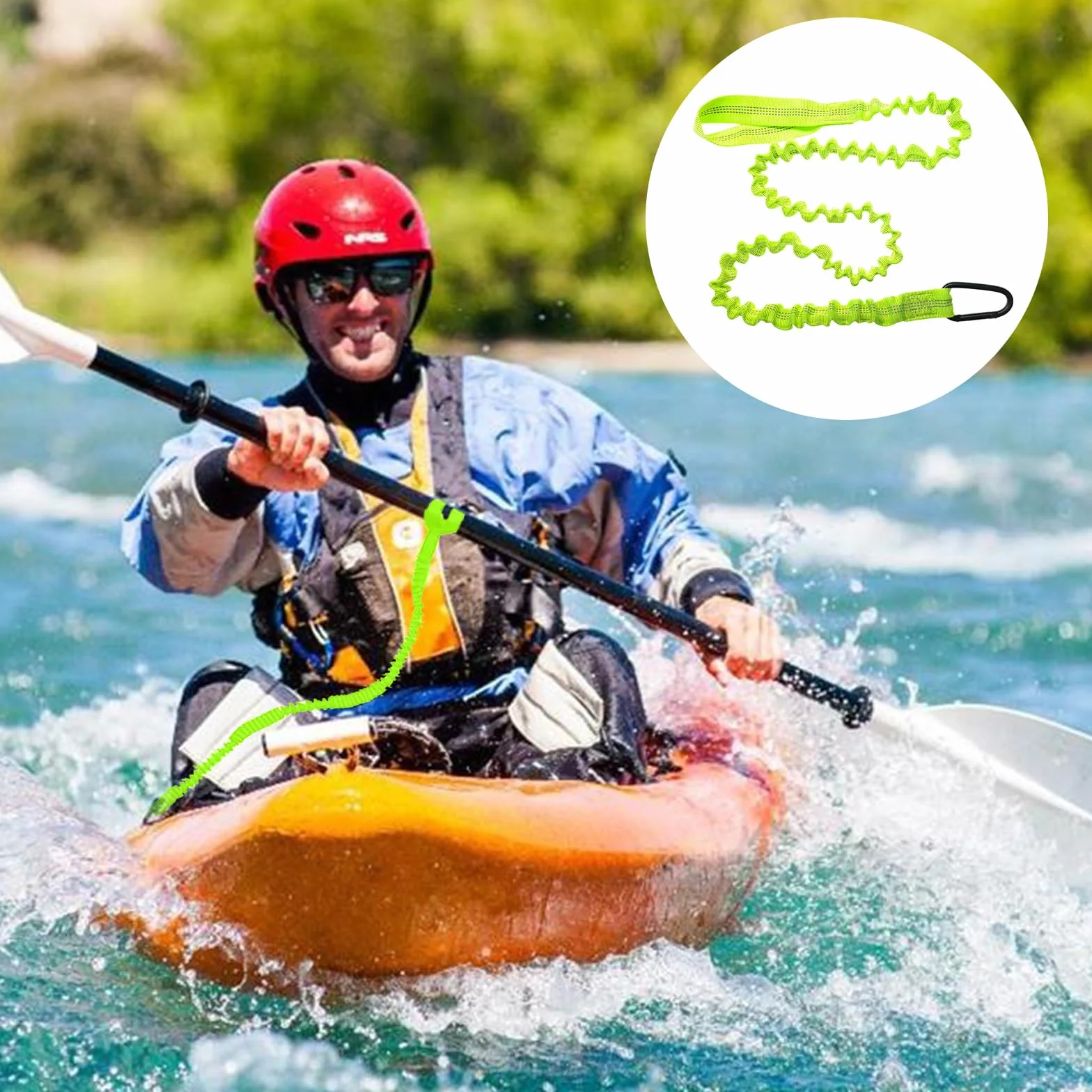 Correa de Paleta de Kayak 1,5 m Cuerda Elástica de Seguridad con Mosquetón para Remo
