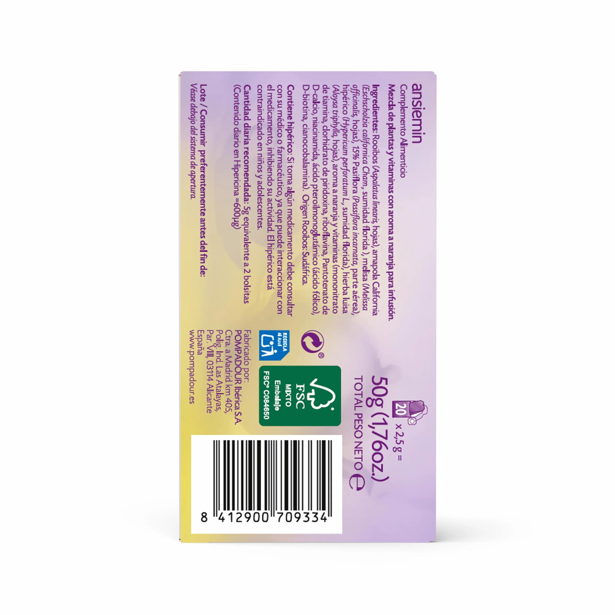 Pompadour Infusión Ansiemin, 20 uds
