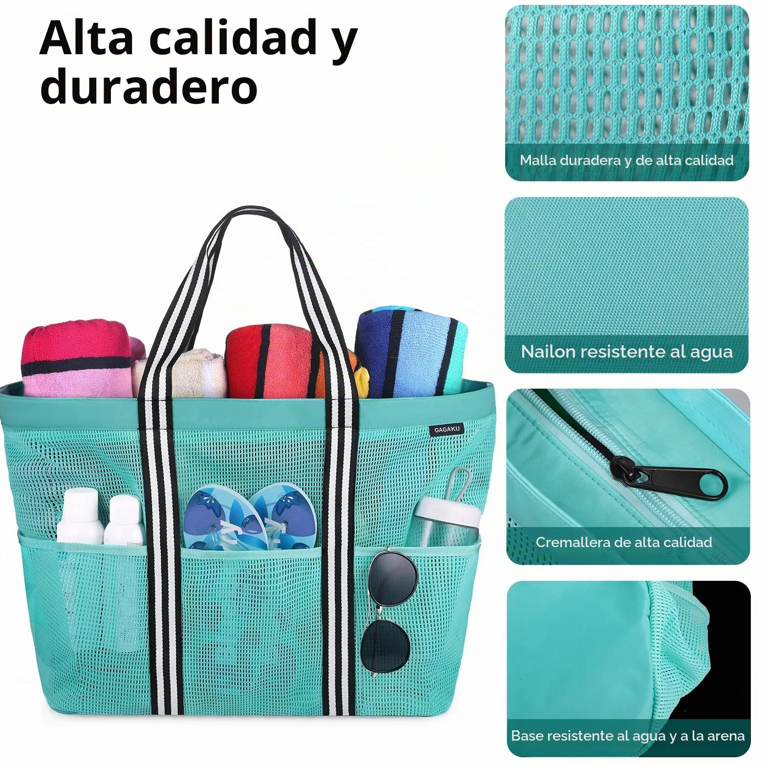 GAGAKU Bolsa de playa XXL/3XL impermeable con compartimento frigorífico plegable