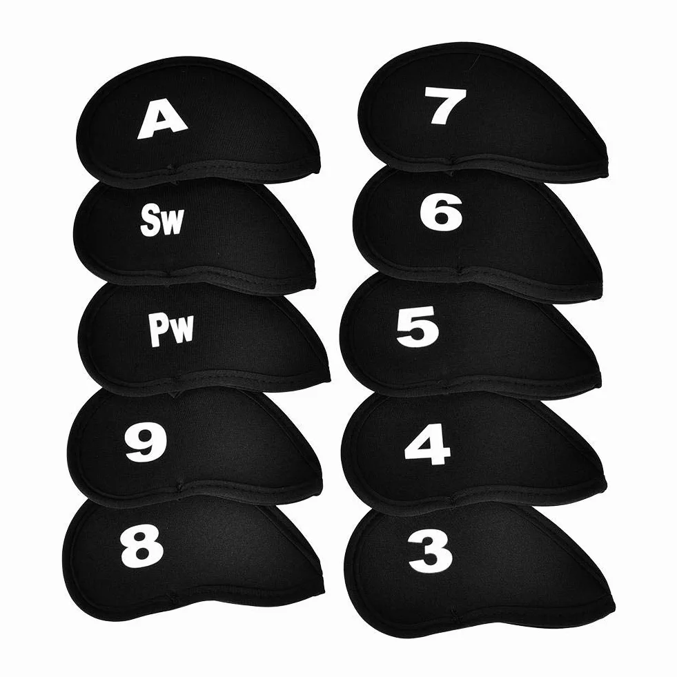 Funda de Protección para Palos de Golf - 10 Cobertores de Neopreno con Números y Letras, Impermeable, Negro