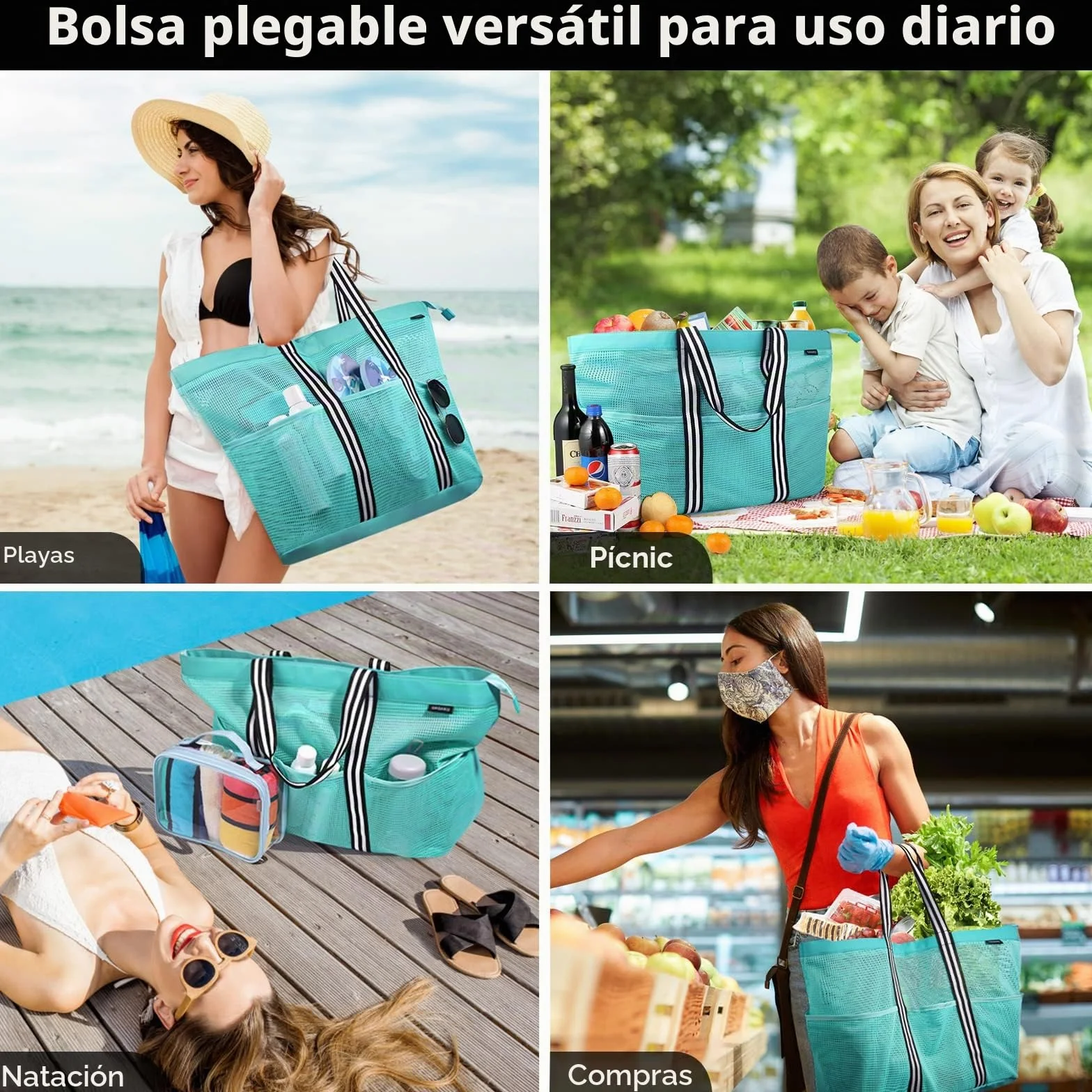GAGAKU Bolsa de playa XXL/3XL impermeable con compartimento frigorífico plegable