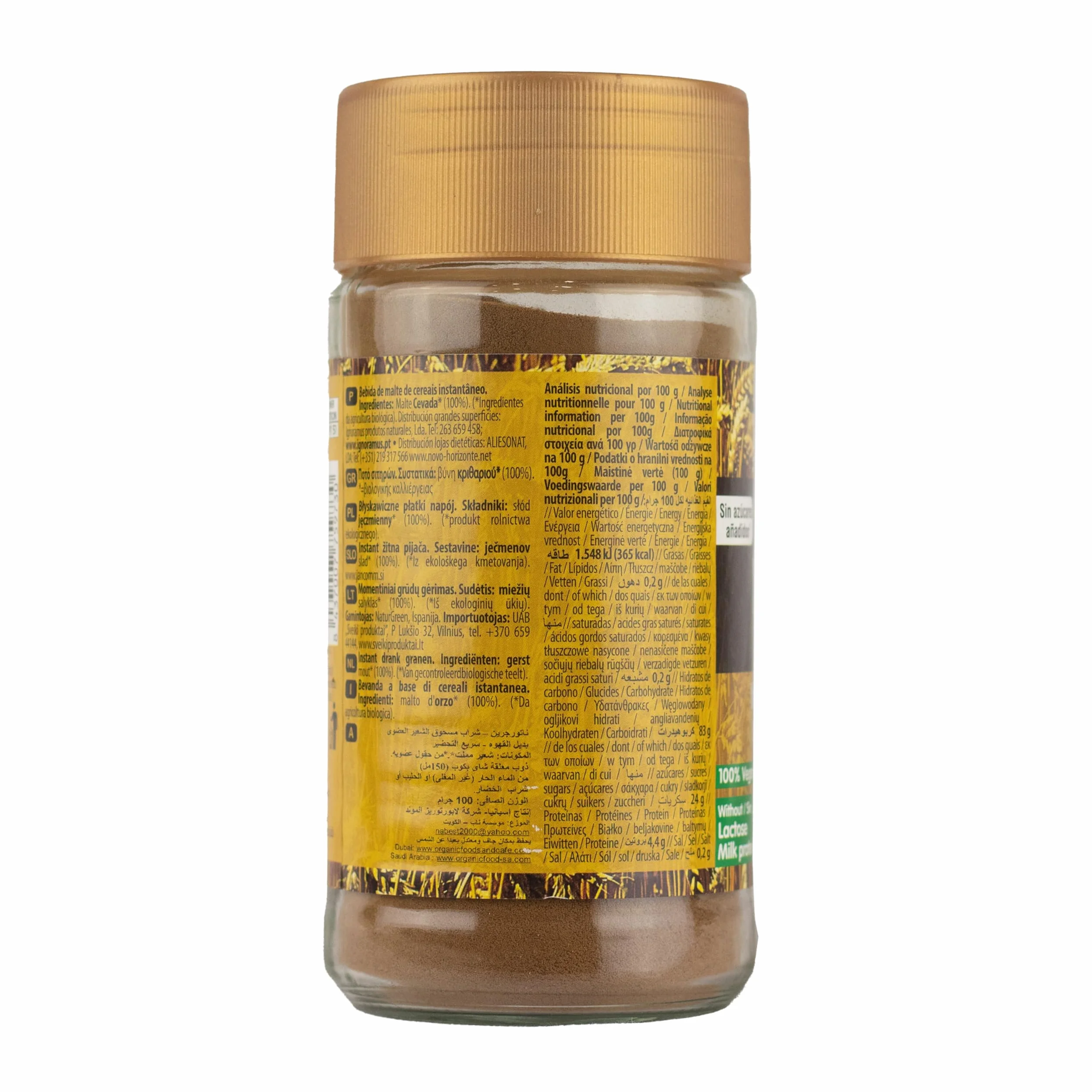 NaturGreen - BioMalta Instantánea Ecológica, Pack 6 x 100 g, Malta Soluble Bio en Polvo, Bebida de Cebada Malteada 100% Vegetal, Alternativa al Café, Sin Cafeína, Sin Lactosa, Sin Azúcar Añadido