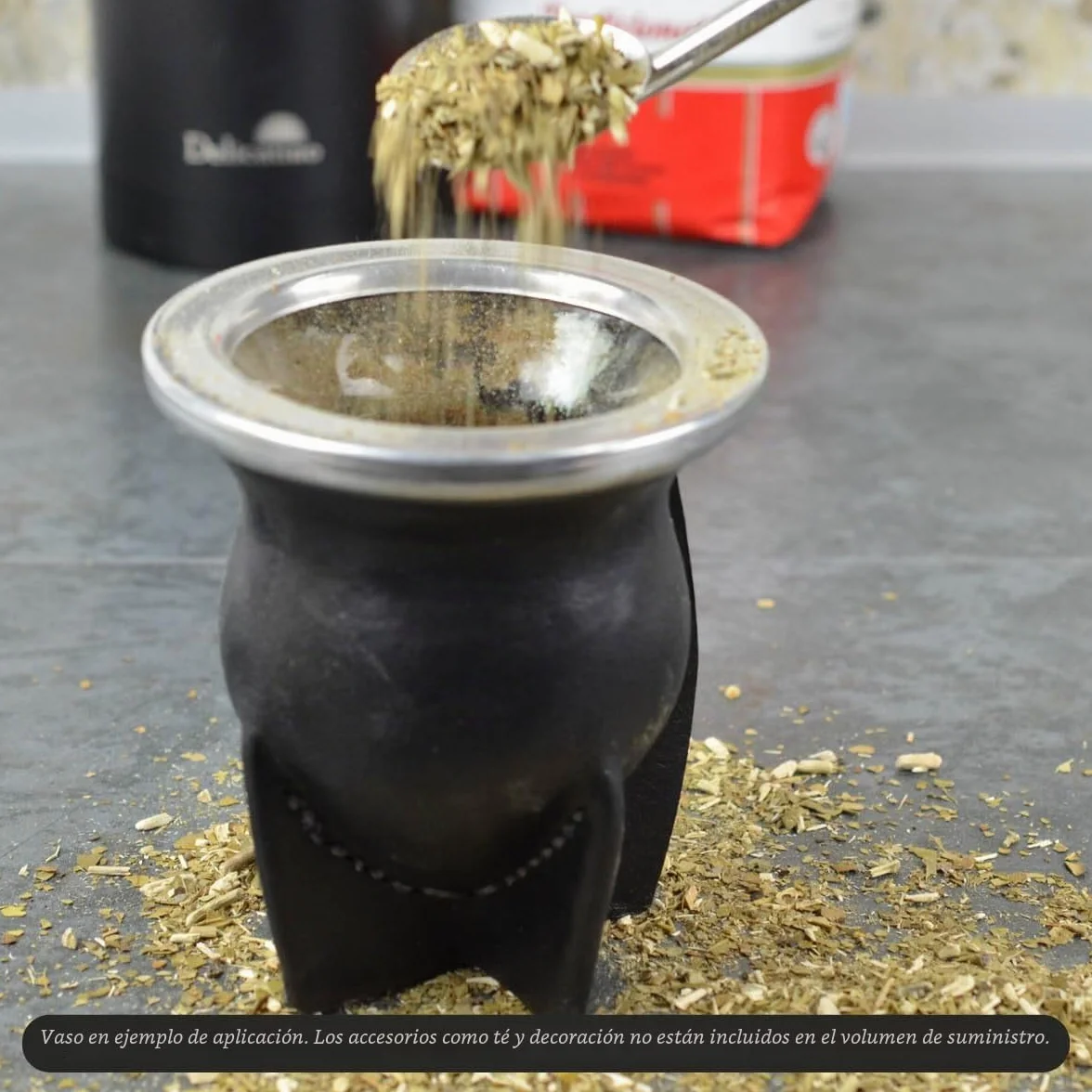 Mate de Vidrio Forrado en Cuero Negro - Mate Argentino Tradicional de Fácil Limpieza para Yerba Mate - No Necesita Curado - Capacidad 200-250 ml