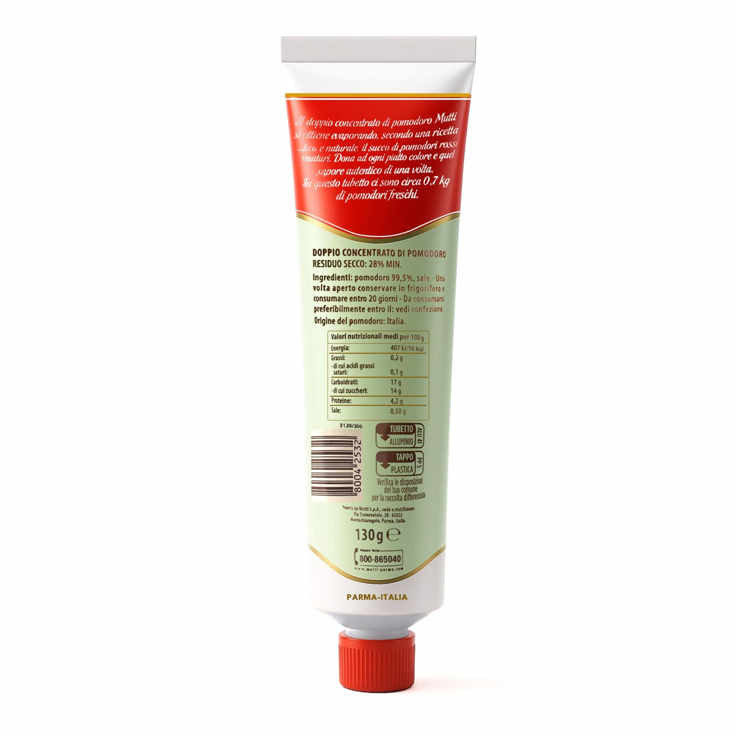 Mutti 130g - Doble Concentrado de Tomate - Importado de Italia (Pack de 4)