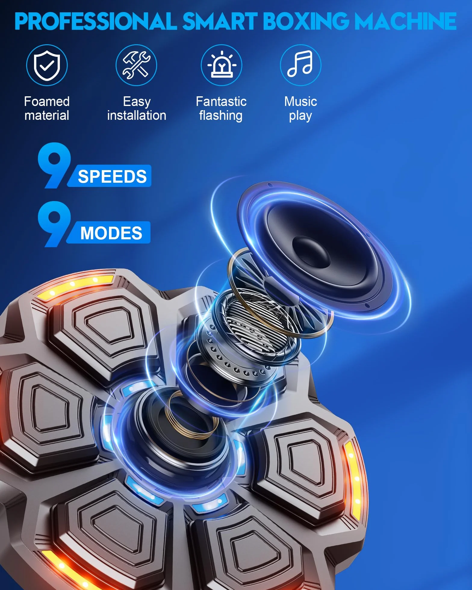 Máquina de Boxeo Musical con Bluetooth, 9 Modos de Velocidad, Recuento Inteligente y Luces al Ritmo de la Música