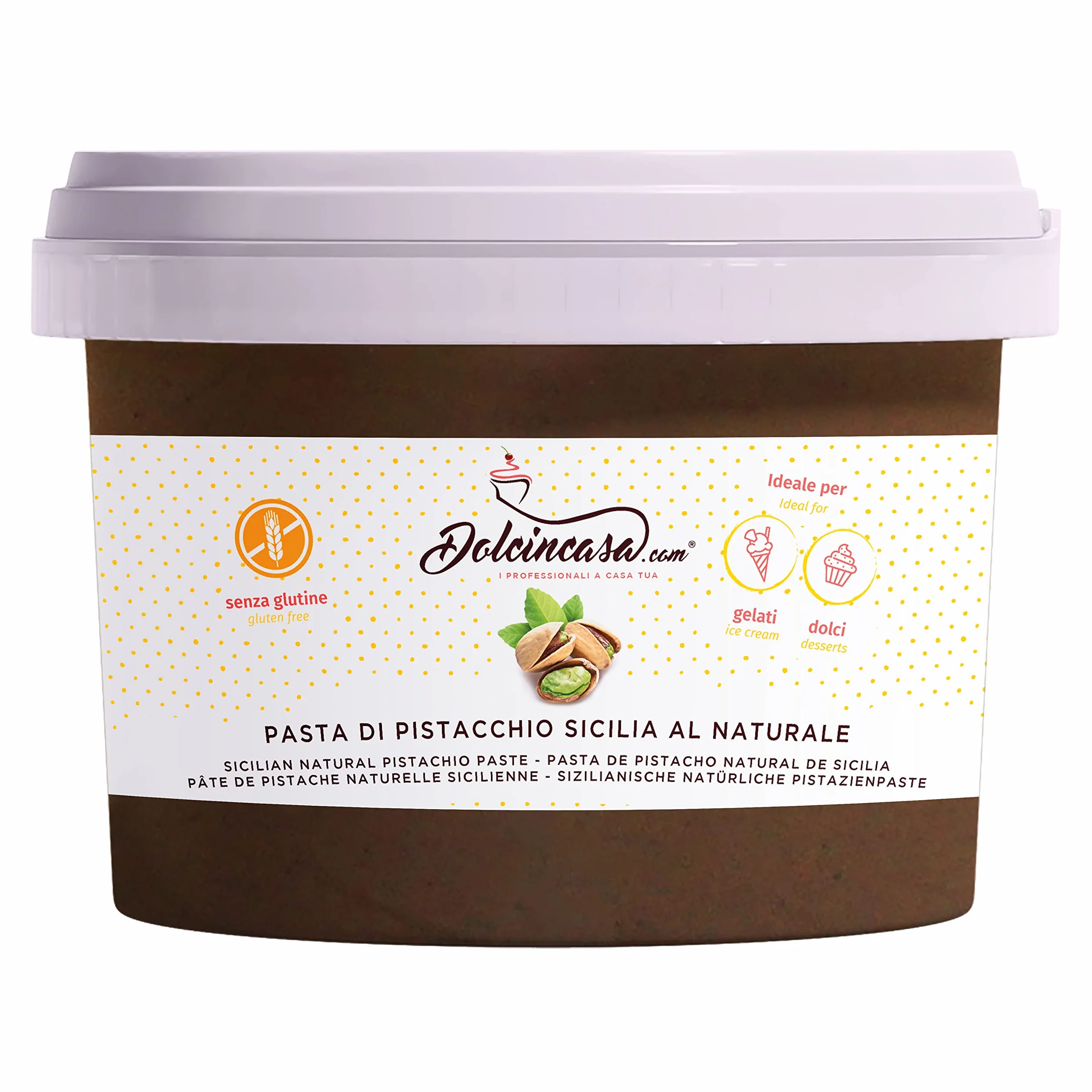 Dolcincasa-com Pasta de Pistacho Sicilia 100% Pura Natural Sabrosa Suave Versátil sin Colorantes para Helados Pastelería Uso Doméstico y Profesional Paquete de 500g Sin Gluten