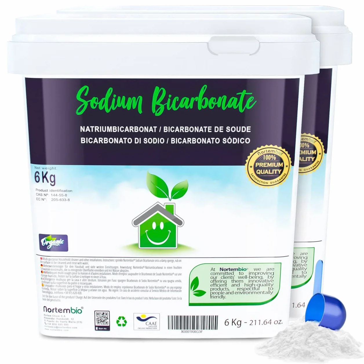 Nortembio Bicarbonato Sódico 2 x 6 kg Limpieza Sin Aluminio 100% Natural Hogar