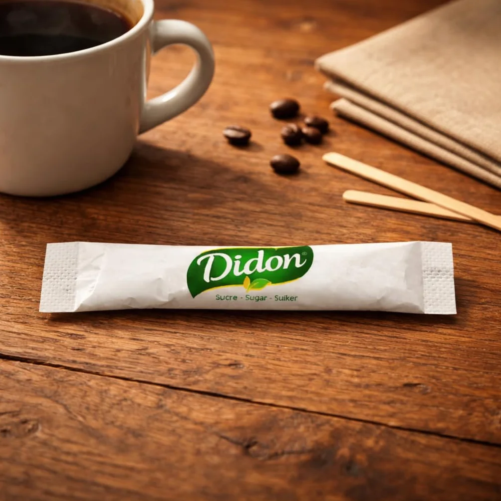DIDON Lote de 1500 Sobres (750 x 2) - Bûchettes de Azúcar Individuales de 4g (TOTAL 6 kg) con un lote de agitadores de madera – Ideal para Bebidas Calientes, Cafés y Tés