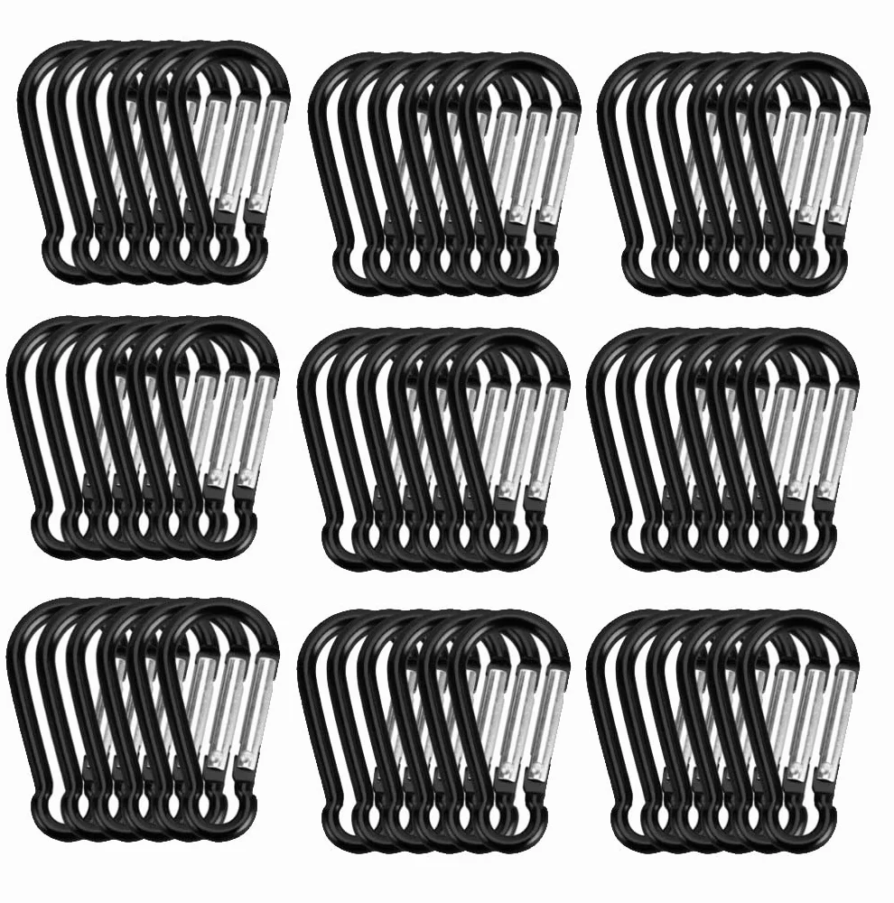 Mosquetón de aleación de aluminio negro 100 unidades mini llaveros para camping