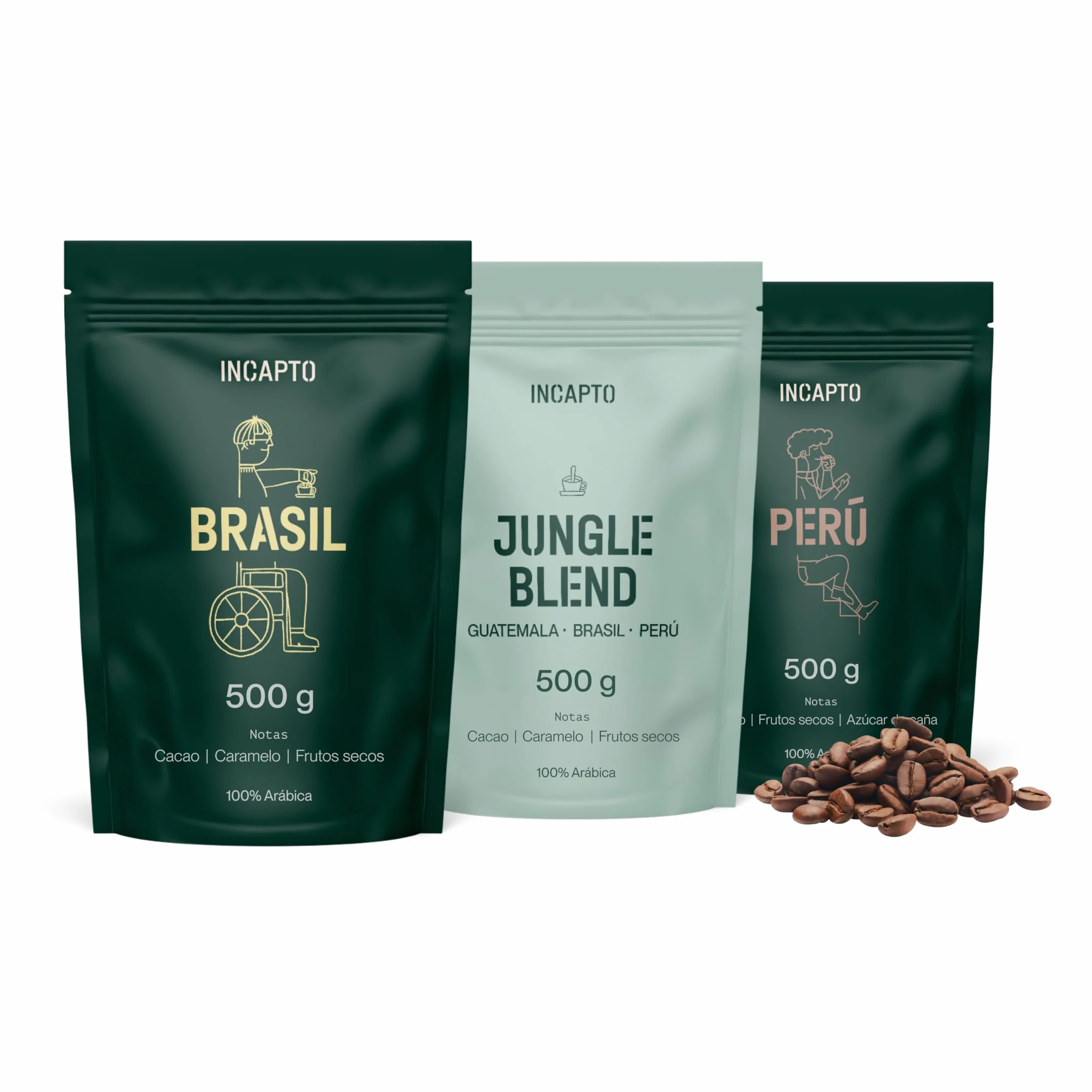 Incapto Pack de Cafés Especial Café con Leche, Café en Grano Natural, Specialty Coffee +80 SCA, 3x500g