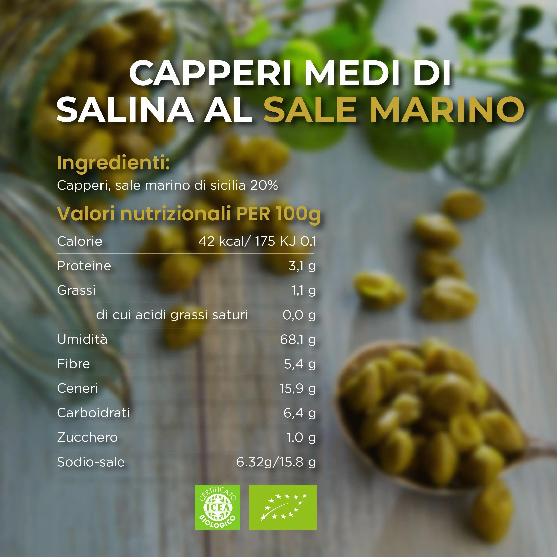 Alcaparras Medianas Bajo Sal DOP Islas Eolias RACILIA 500g