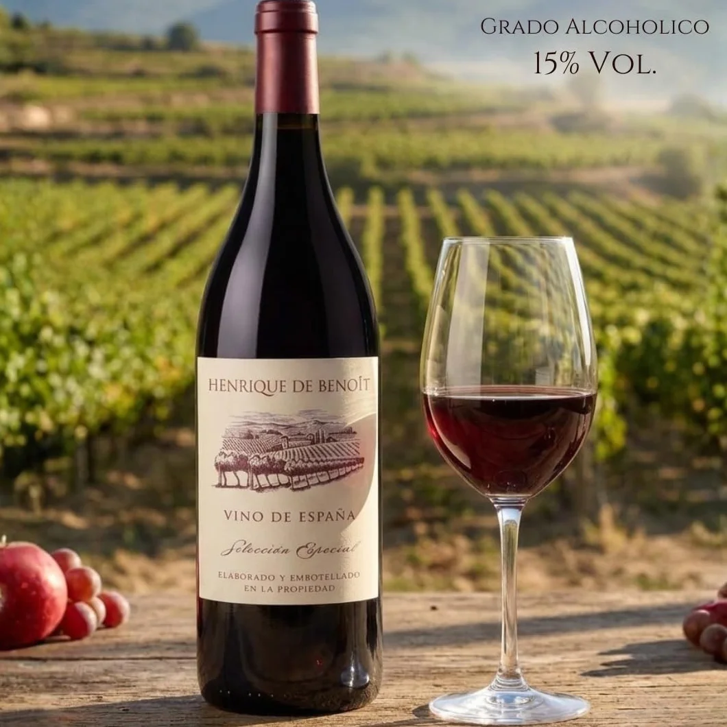 Henrique de Benoît® Vino Tinto Premium Reserva 2020 Pack 3 Botellas 750 ml | Tempranillo 45% Syrah 45%, Graciano 10% | 12 Meses Barrica + 5 Años Botella | Regalo Gourmet Vino Tinto Campiña - Madrid