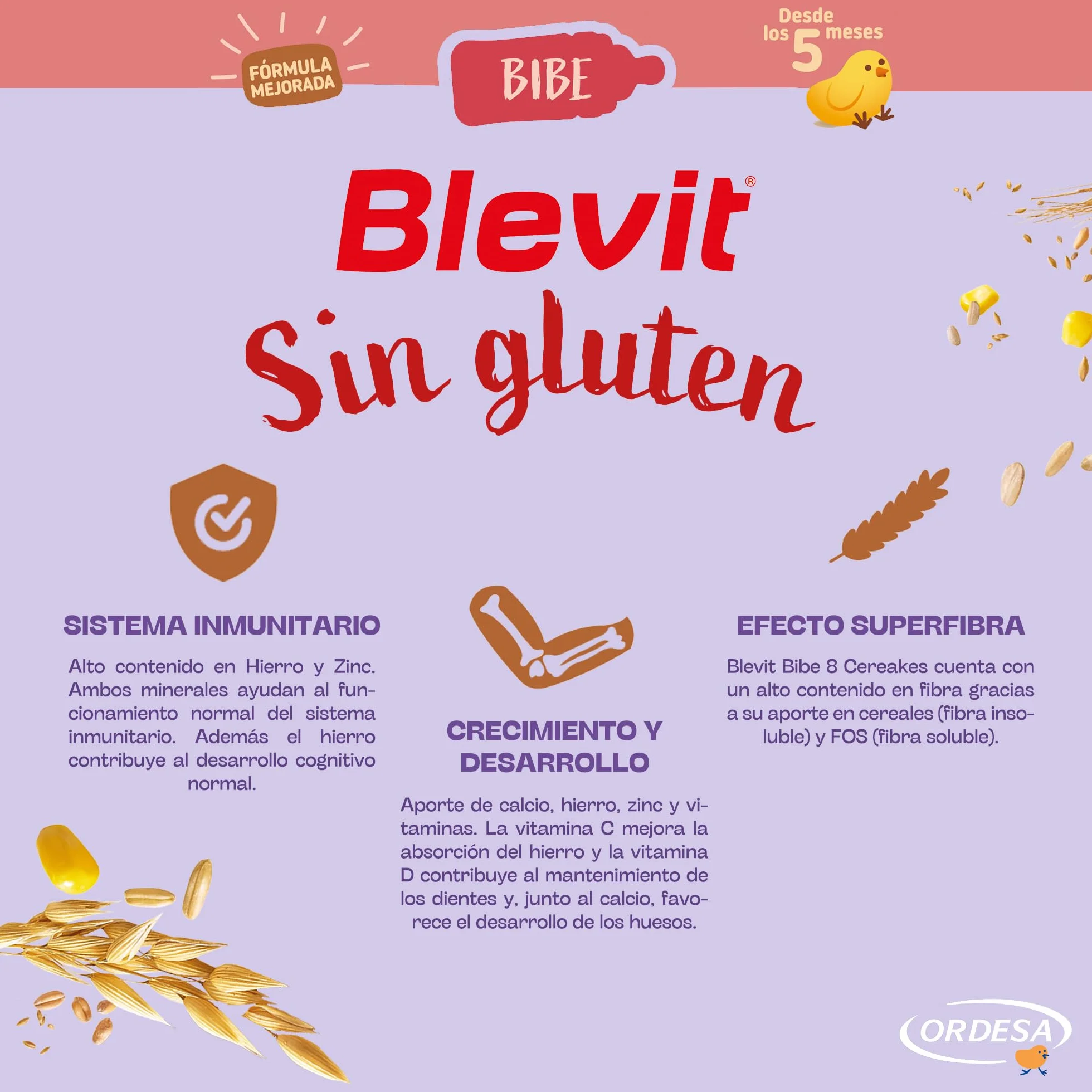 Blevit Bibe Sin gluten | 500g | Papilla para Bebé desde los 4 Meses con 95% de Cereales - 14 Vitaminas y Minerales