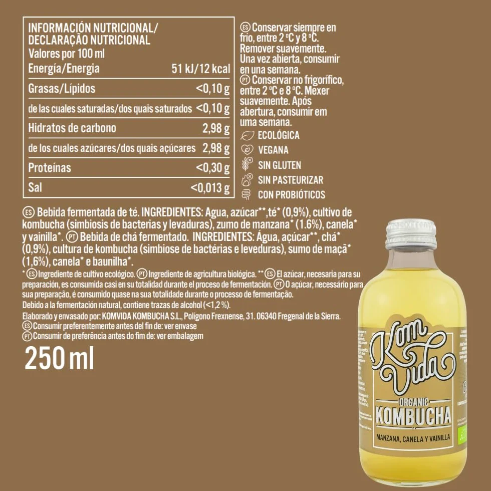 Té kombucha. Komvida. Kit Multisabor. 6 botellas de 750 ml. Envío en frío.