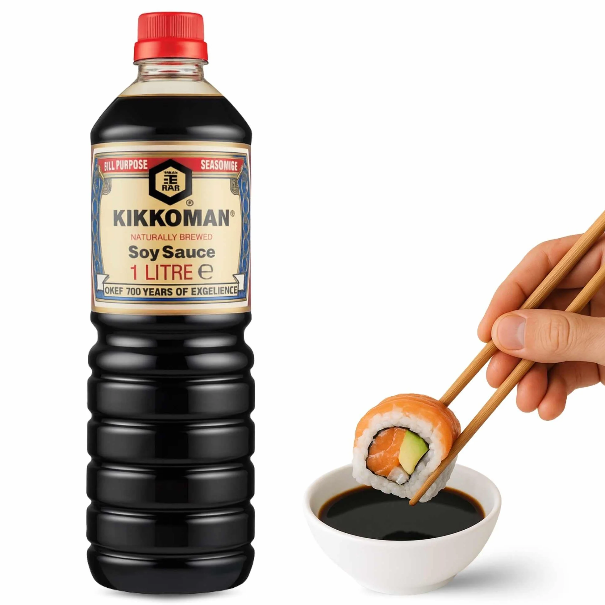 Salsa de Soja receta clásica, Salsa para Sushi, Soja Japonesa, ingredientes son 100% naturales sin aditivos ni conservantes, Para verduras, sopas, guisos, hacer salsas o aliñar las ensaladas, 1000 ml