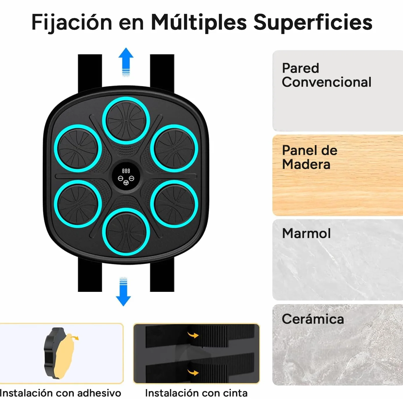 Máquina de Boxeo Musical de Pared 9 Velocidades Bluetooth con Recuento de Golpes y Guantes
