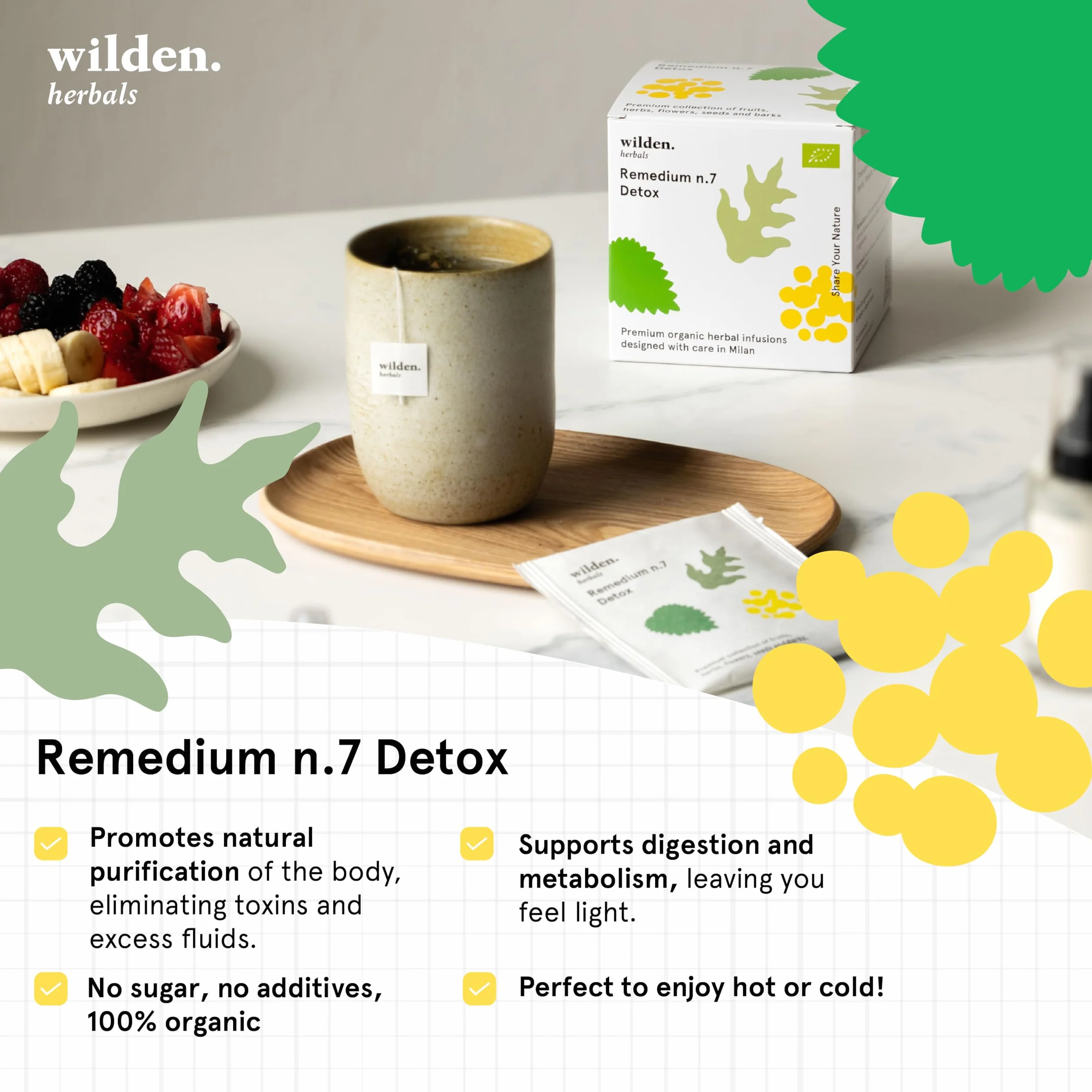 Wilden Herbals Remedium n.7 Detox - Té de Hierbas Depurativo - Mezcla de Hierbas Detoxificantes para Eliminar el Exceso de Toxinas - 10 Bolsitas