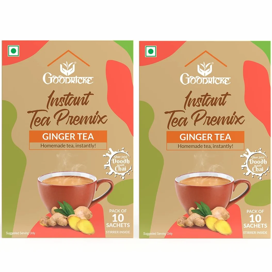 Goodricke Instant Tea Premix - Té de jengibre (2 x 10 bolsitas) | Adrak Chai | Bolsitas de té instantáneo premix de jengibre