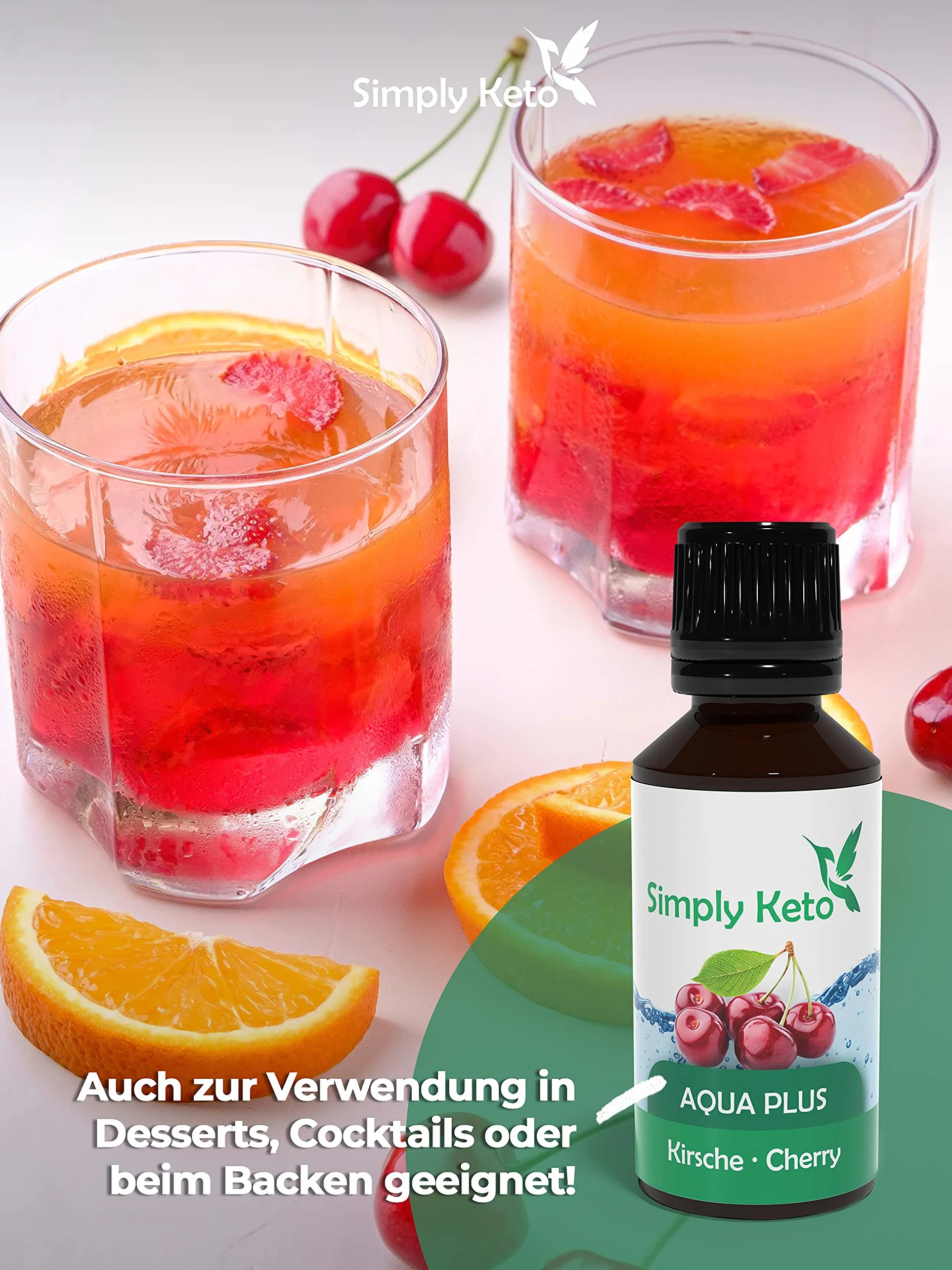 Simply Keto Gotas de sabor Aqua Plus (Cereza) 30ml - Gotas de sabor natural sin calorías - Alternativa al jarabe para 12 litros de agua con auténtico sabor - Sin aspartamo ni azúcar