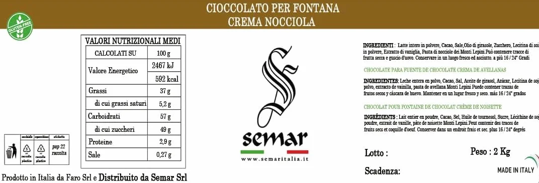Chocolate avellanas - Liquido - para fuentes de chocolate 2 kg
