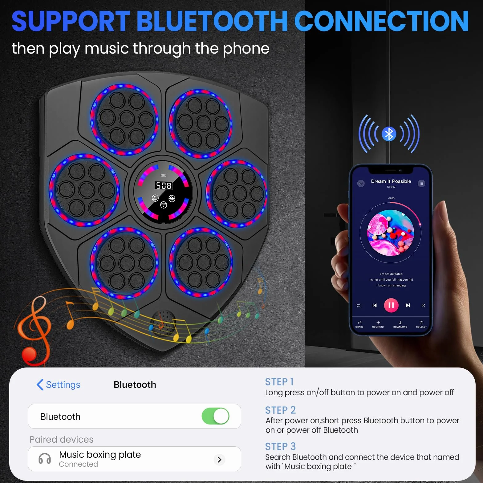 Máquina de Boxeo Musical Inteligente con Bluetooth, 9 Velocidades, Guantes Incluidos, para Adultos y Niños