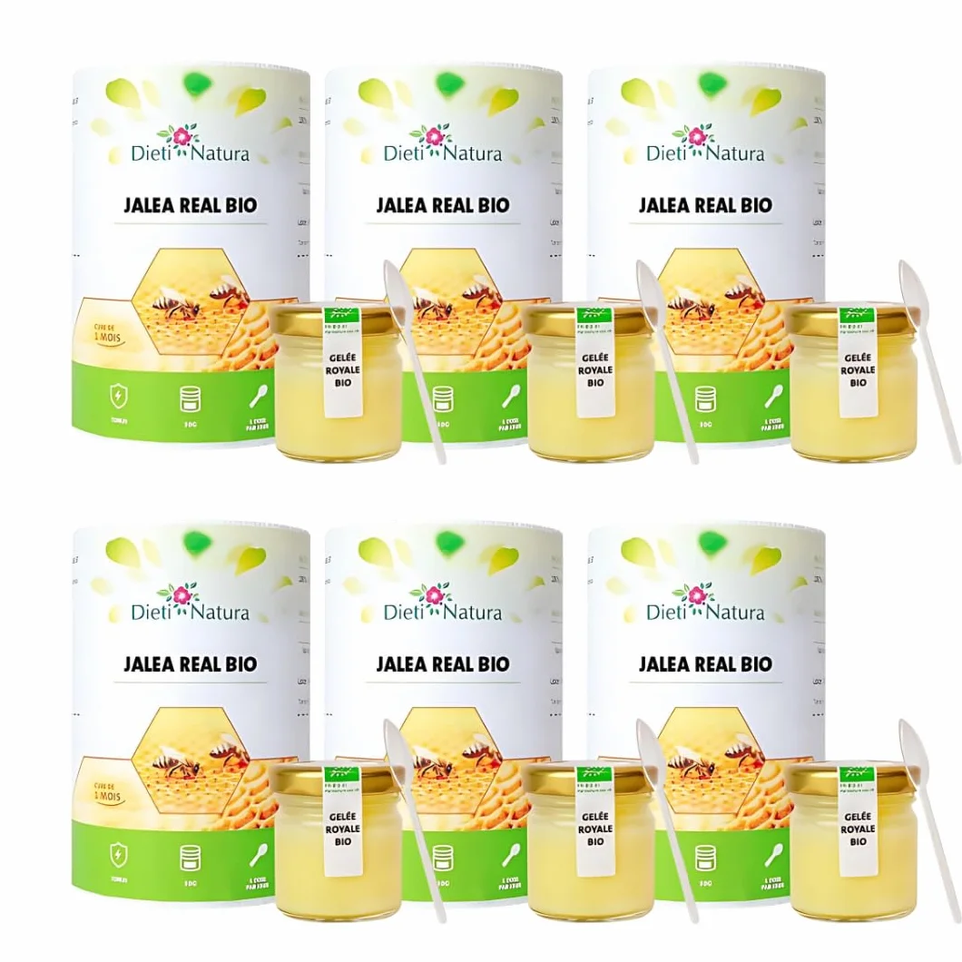 Dieti Natura Tarro de Jalea Real Fresca BIO (30g) (Pack de 6) - Jalea Real Pura con Elementos Esenciales: Vitaminas, Oligoelementos y Minerales para Energía Natural y Defensa Inmunológica