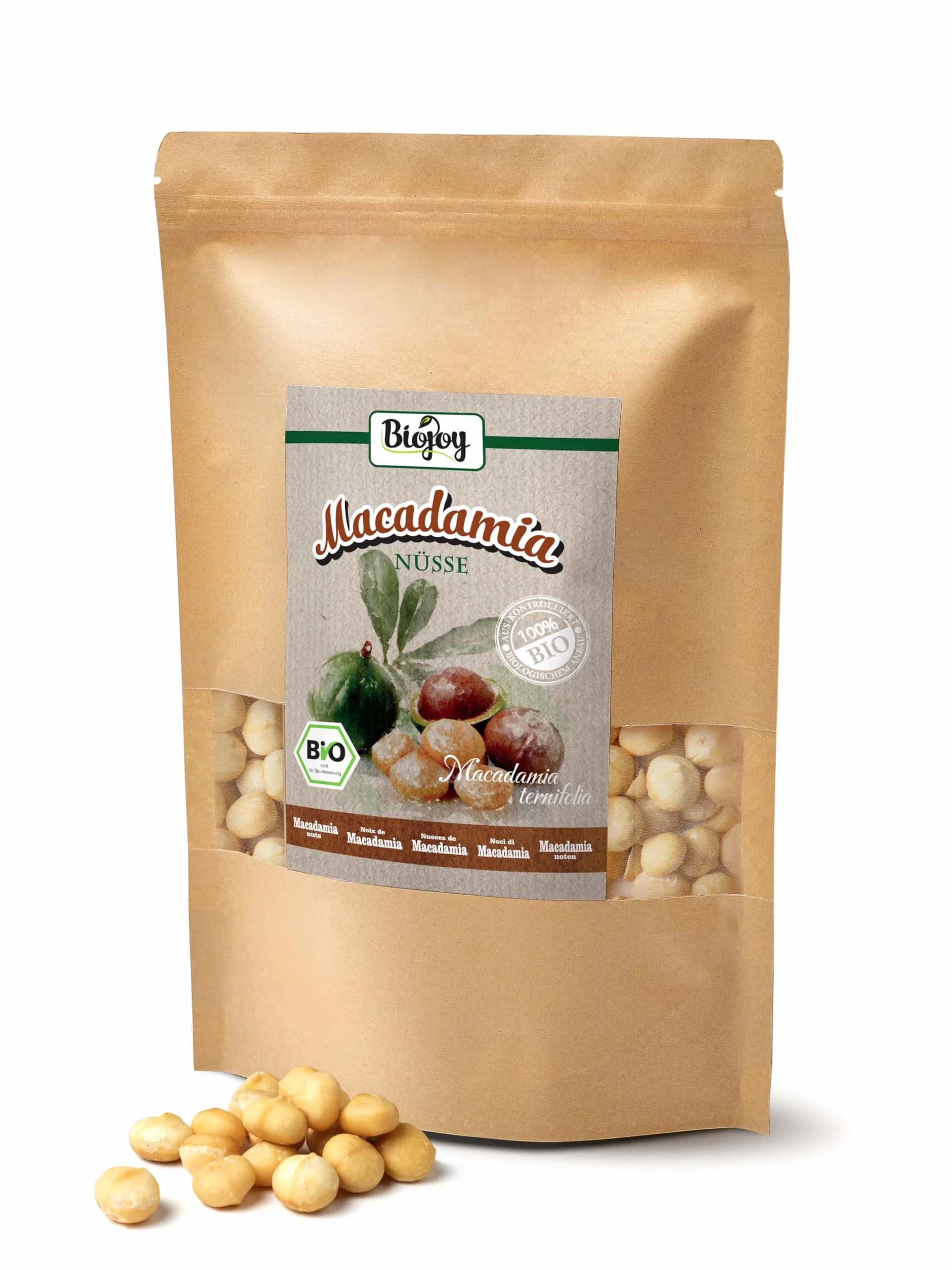 Biojoy Nueces de Macadamia Ecológicas 1 kg, crudas y enteras, sin sal