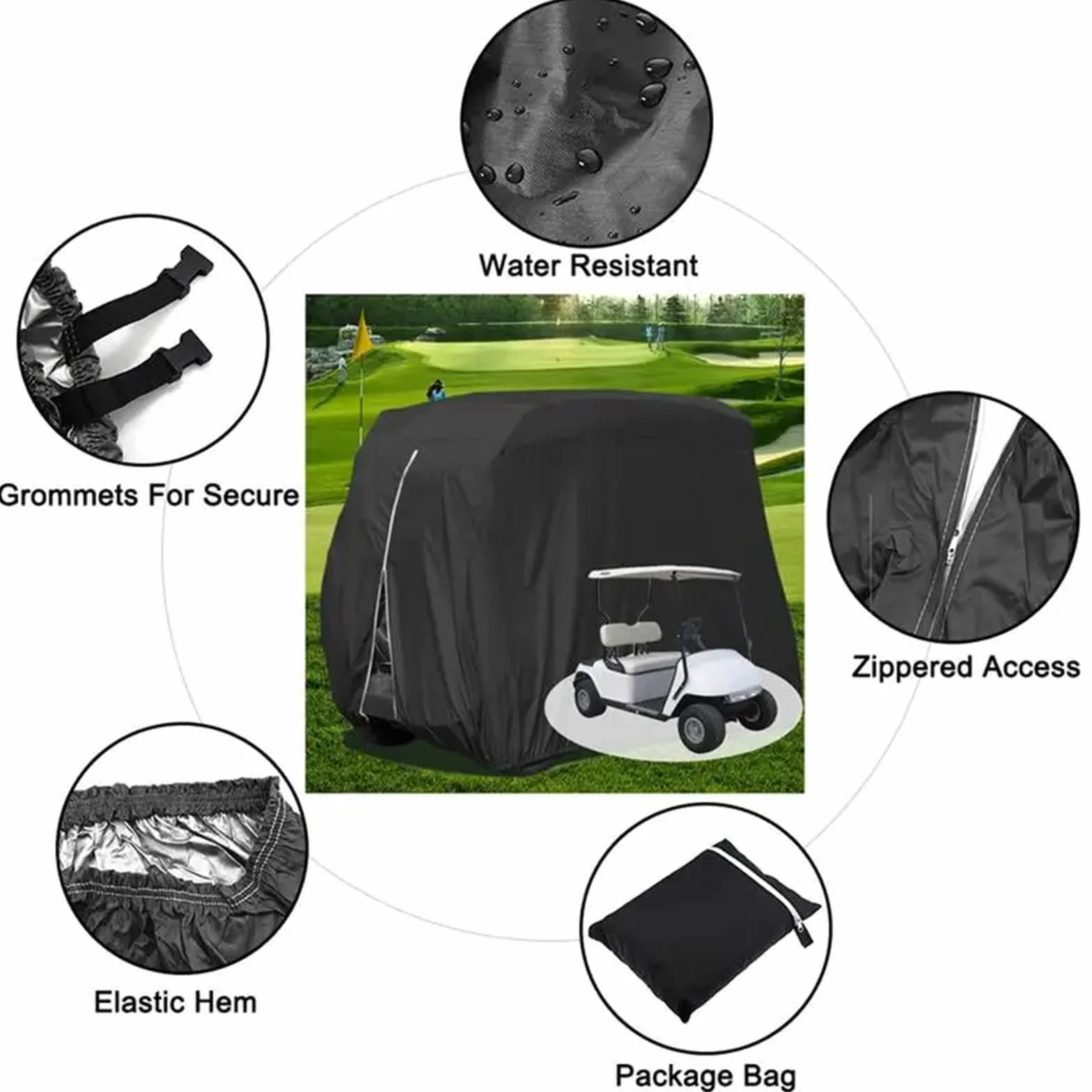 Funda para Carrito de Golf Impermeable Cubierta Oxford para Lluvia y Polvo para 4 Personas Ezgo Club Car Yamaha