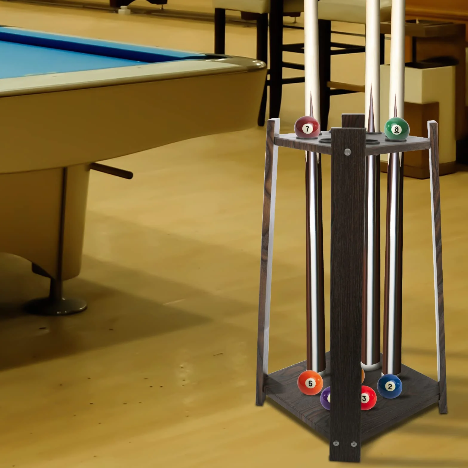 Soporte para Tacos de Billar de Pie con 8 Huecos Organizador de Madera Maciza Multifuncional