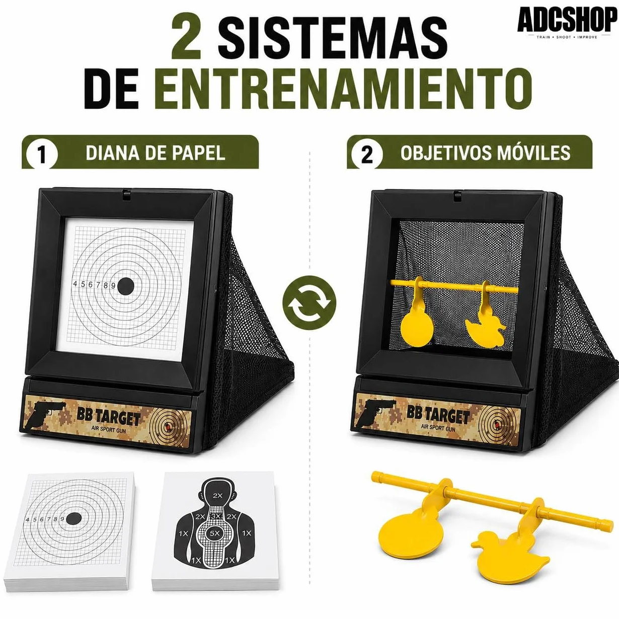Cazabalines Airsoft Tiro Dual + 100 dianas 17x17 cm Objetivos móviles
