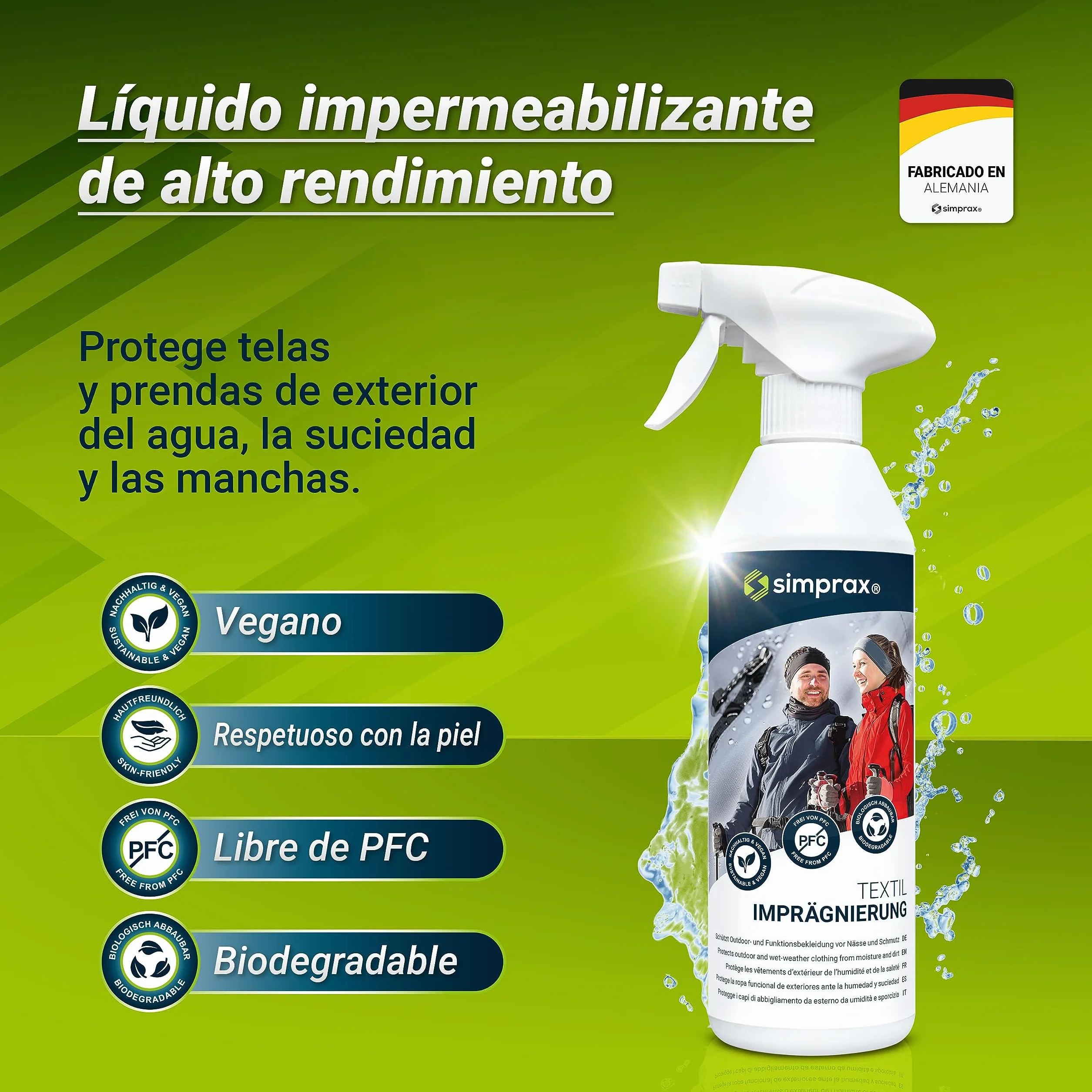 Spray Impermeabilizante Textil 500ml Ecológico para Ropa Técnica y GoreTex Softshell Sympatex