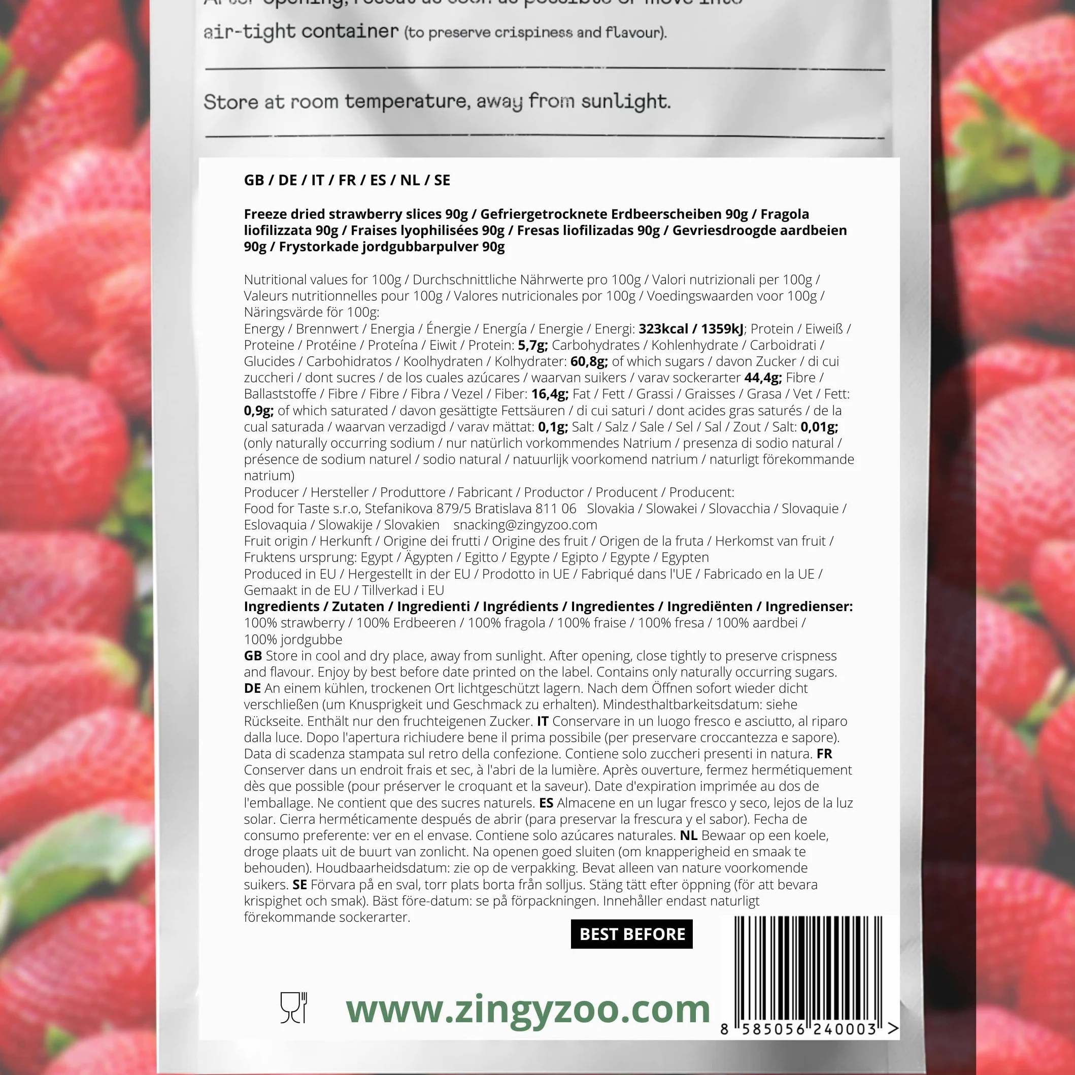 Fresa Liofilizada | Comida Liofilizada | Fresa Deshidratada Fruta Liofilizada | Vegana Cruda 100% Fruta Pura | Freeze Dried Fruit Strawberry Slices de Fresa Sin Azucar Fresas Fruta Escarchada (90g)