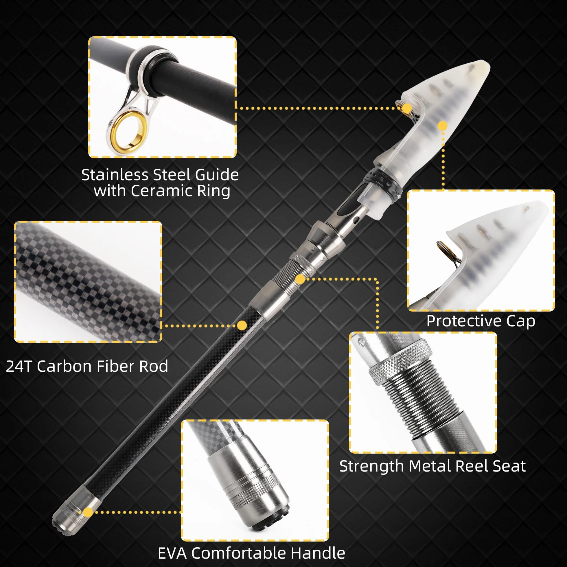 Kit de Caña de Pescar Telescópica de Metal 2,1m con Carrete y Accesorios