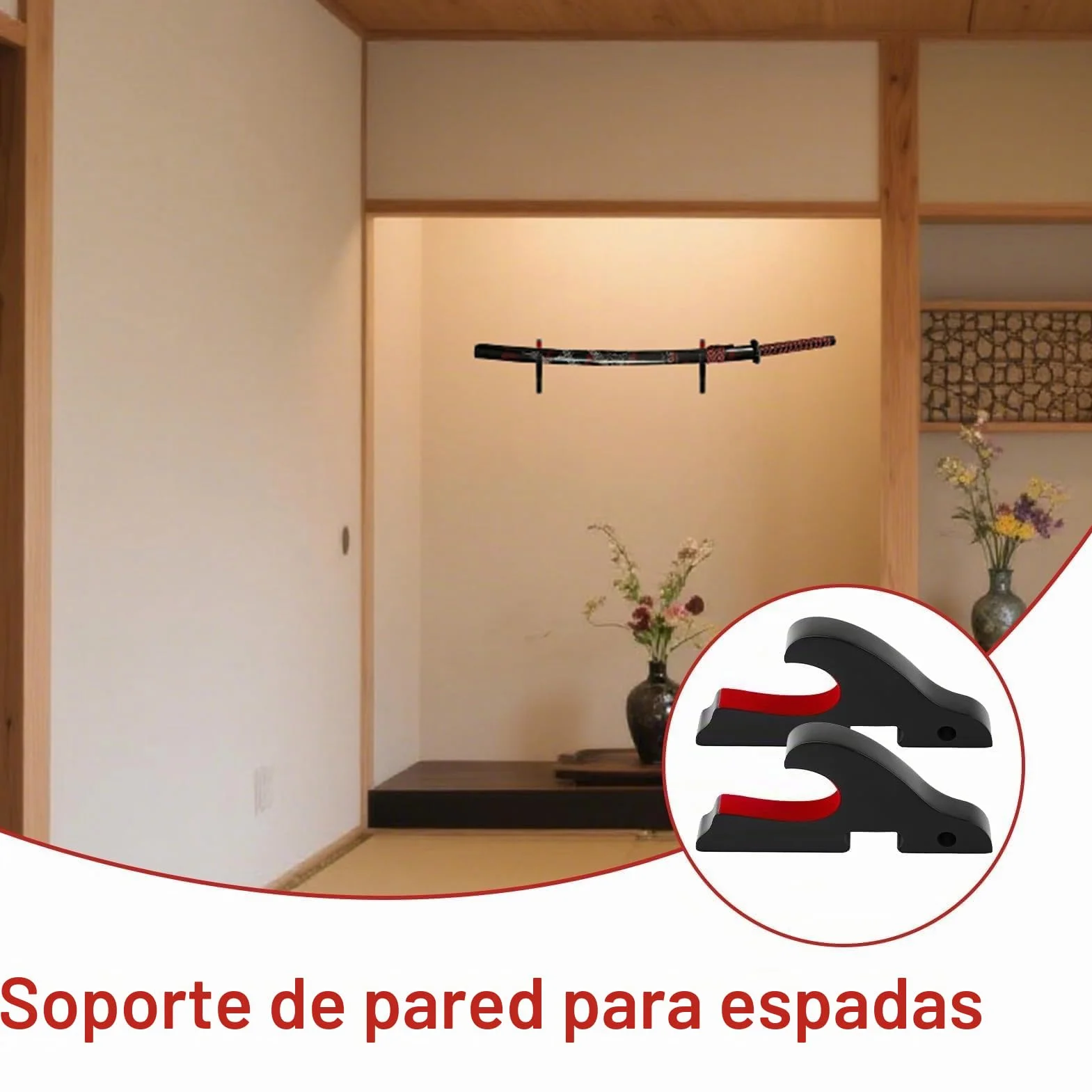 Soporte Katana Pared Negro con Acolchado de Terciopelo Exhibición Espada Samurái Gancho