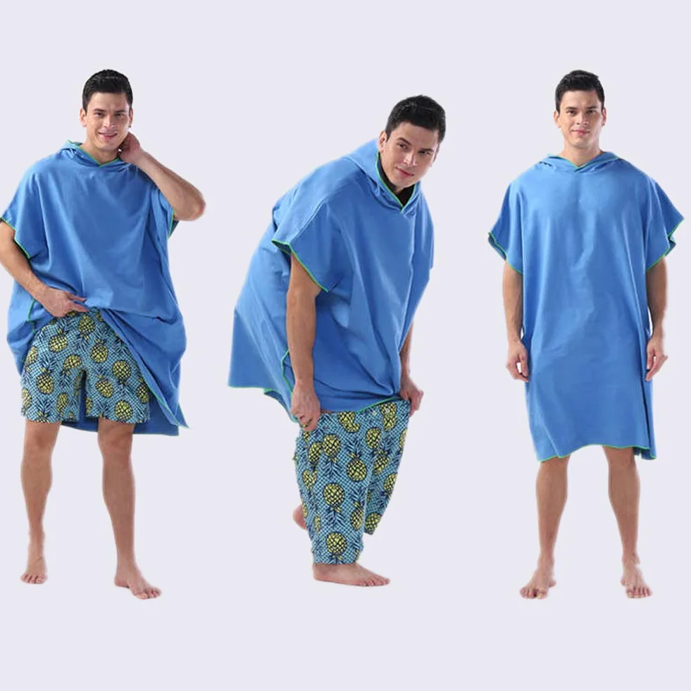 Surf Poncho Albornoz Cambiar con Capucha Toalla Túnica Microfibra Secado Rápido Absorbente Baño 110x80cm Azul Marino