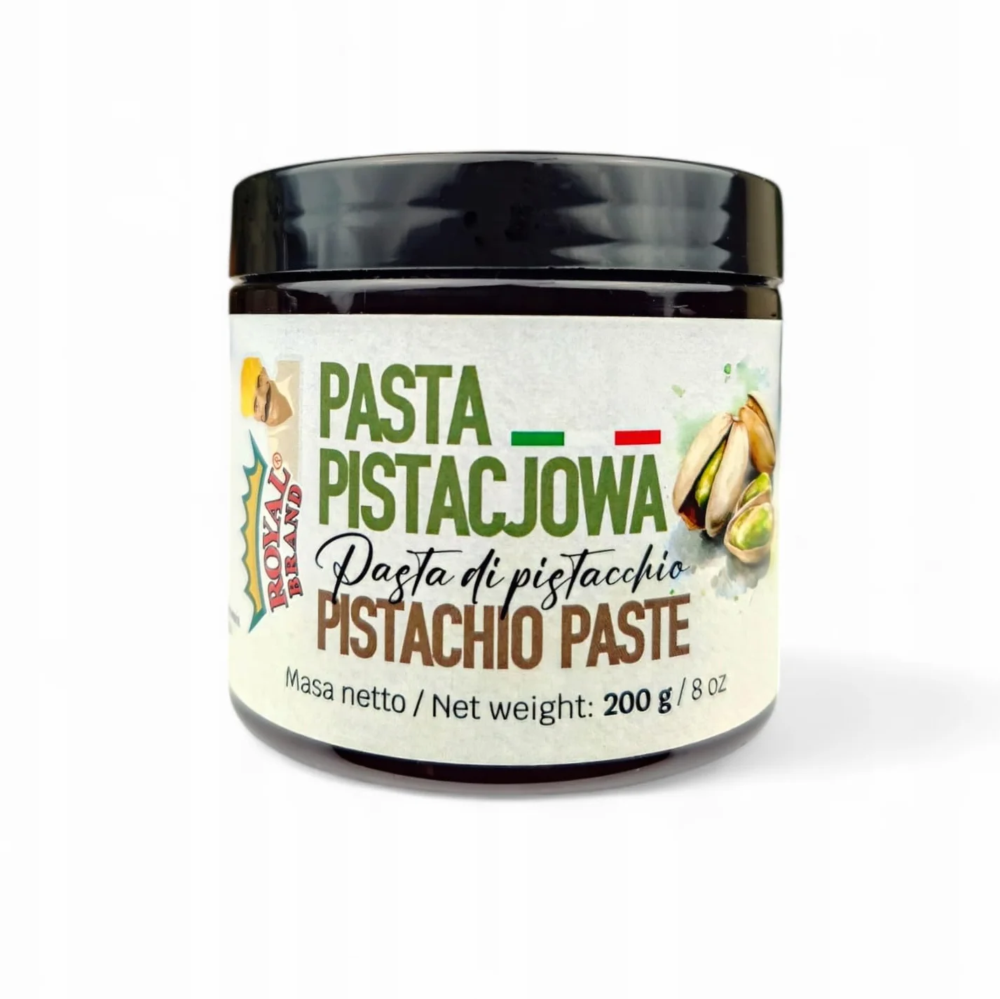 Royal Brand Pasta de pistacho 100% sin aditivos - los mejores pistachos italianos de Sicilia - Crema de pistacho - ‎Pistacho de semillas de pistacho peladas - Para hornear y postres - 200 g