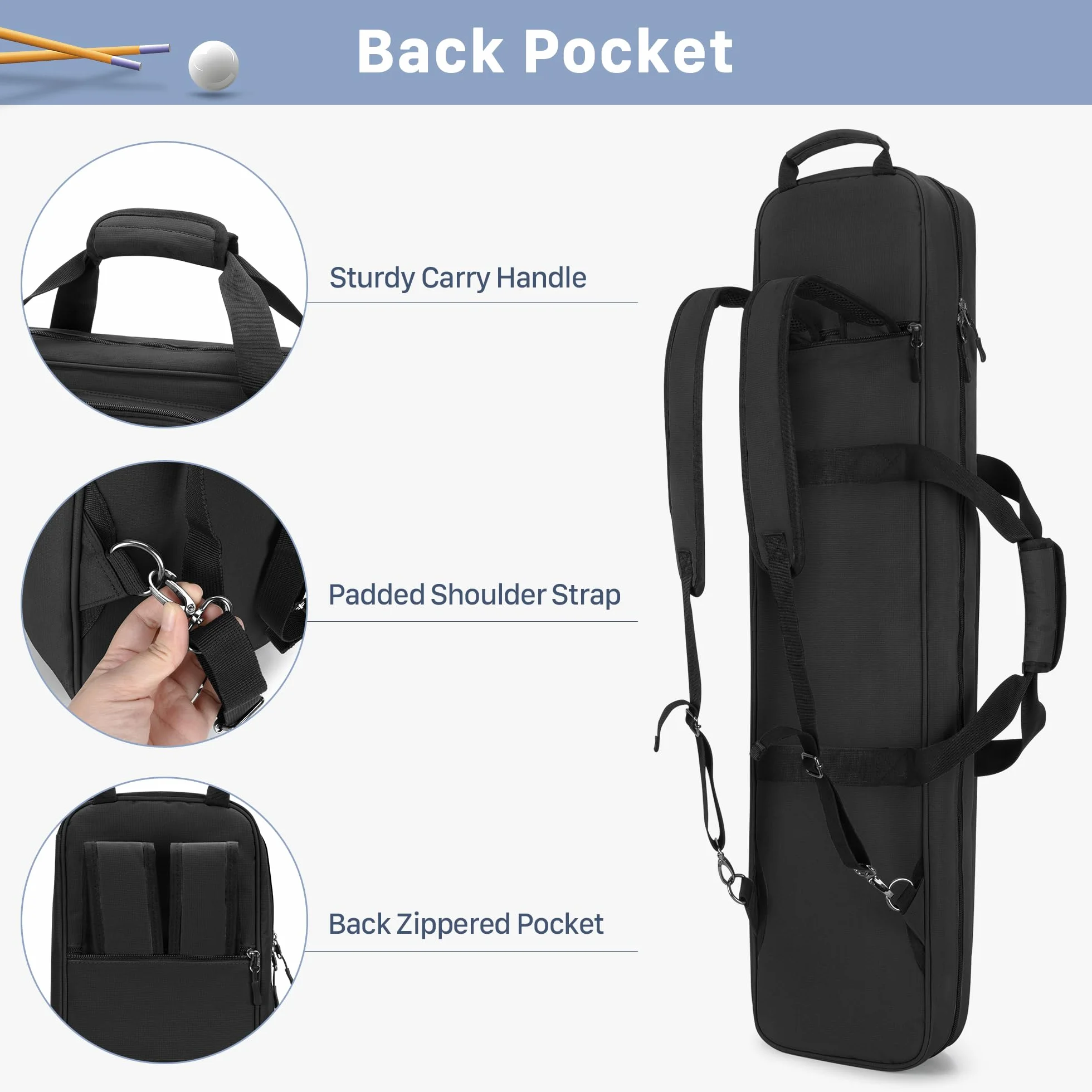 Funda para Tacos de Billar 4x5 Pulgadas, Bolsa de Transporte para Palos de Billar con Capacidad para 4 Traseros y 5 Ejes