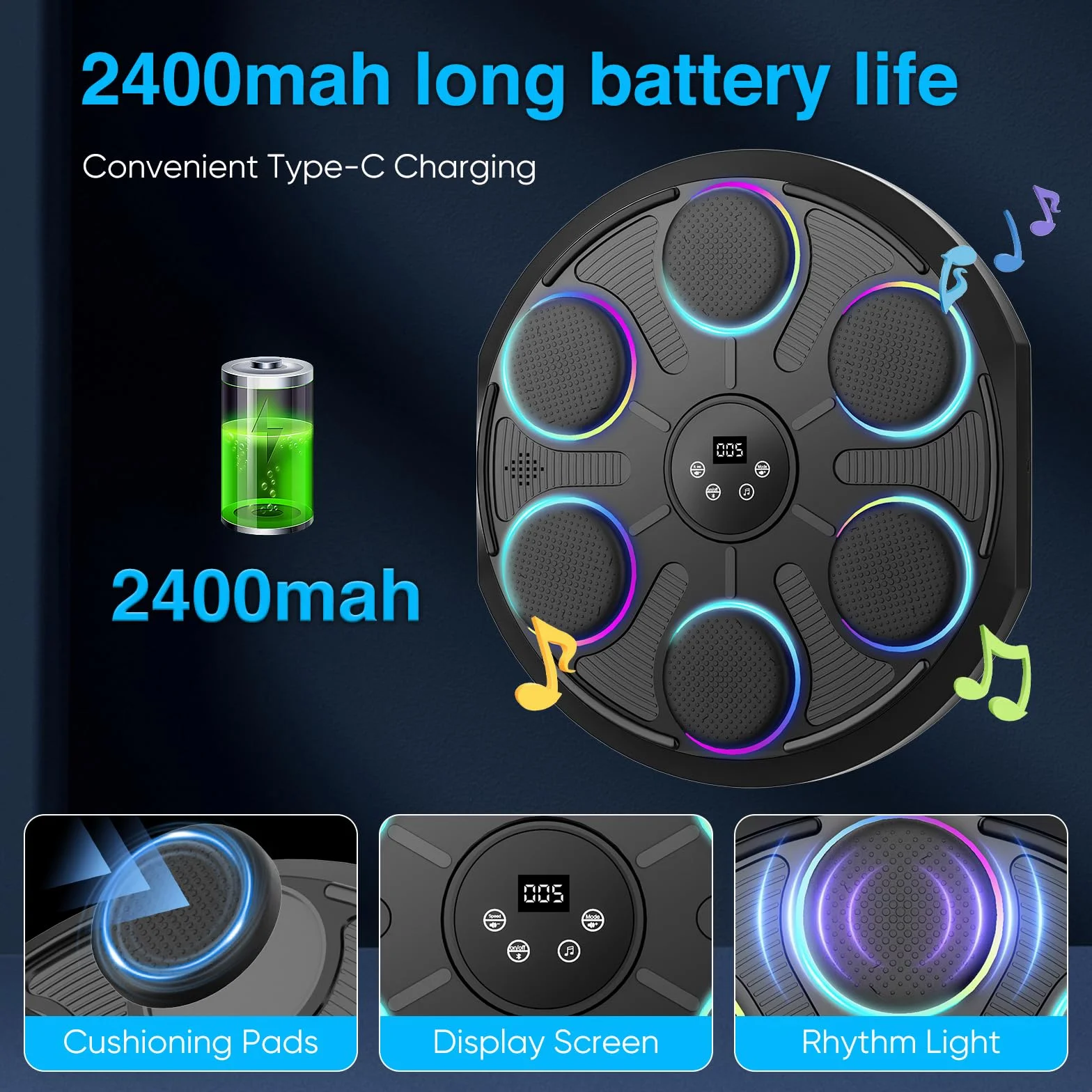 Máquina De Boxeo Musical LED Inteligente Bluetooth Con Guantes, 9 Ajustes De Velocidad Y Modo De Conteo Para Adultos Y Niños